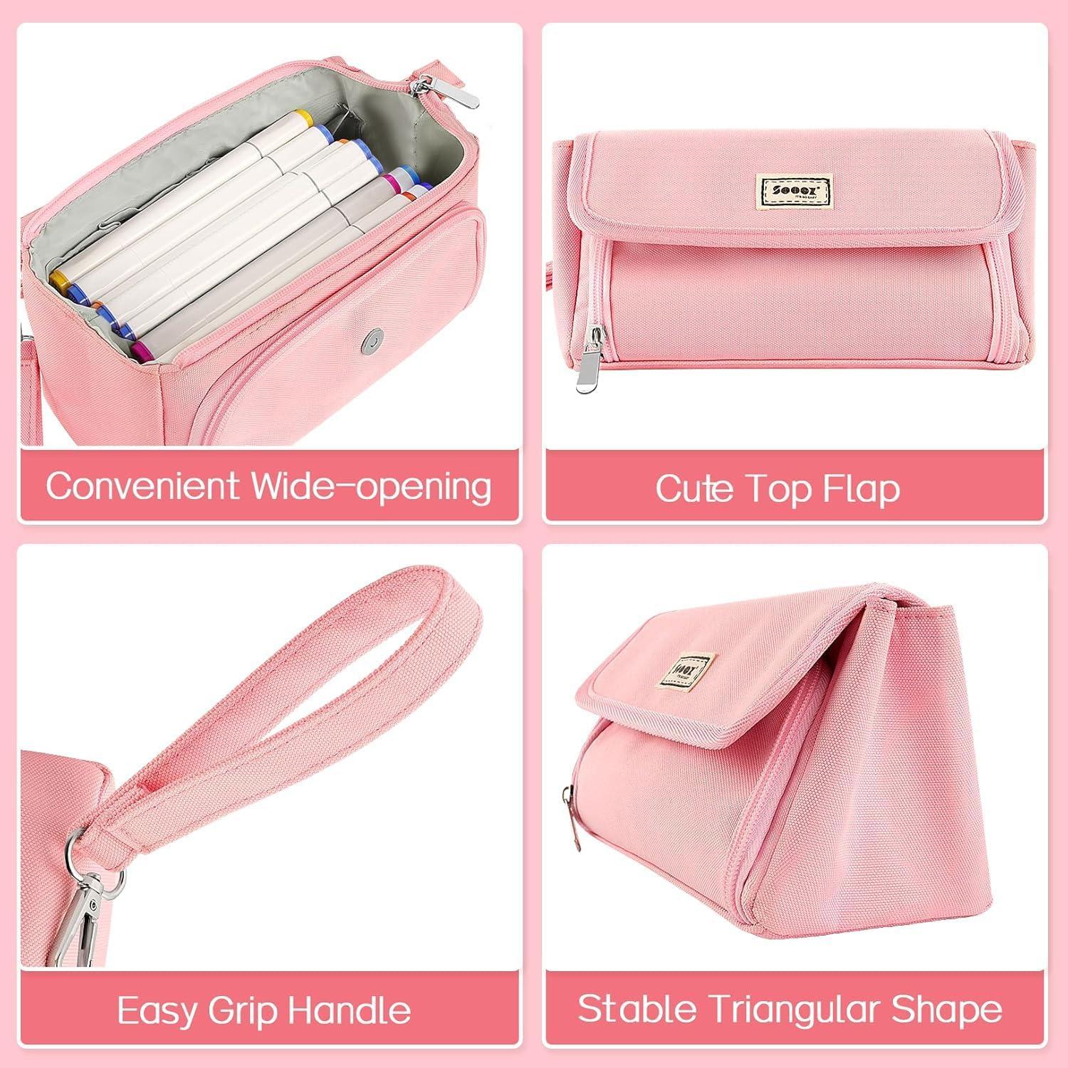 Sooez Super Large Pencil Case, Big Capacity Pencil Bag with 3 Compartments, Hold 200 pencils, Cute Pencil Pouch with Zipper, Portable Stationery Pen Bag, Aesthetic School Supplies For Girls, Pink