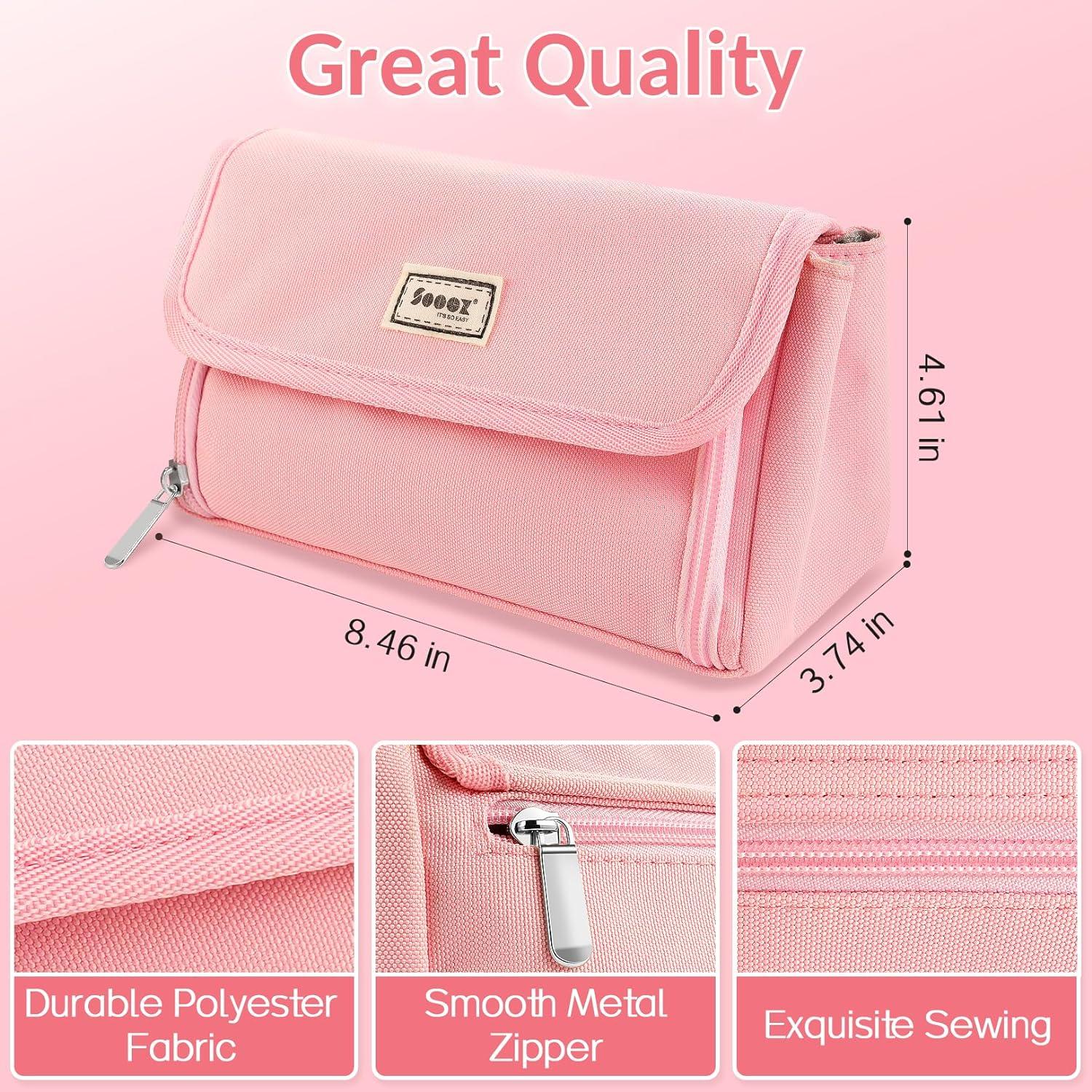 Sooez Super Large Pencil Case, Big Capacity Pencil Bag with 3 Compartments, Hold 200 pencils, Cute Pencil Pouch with Zipper, Portable Stationery Pen Bag, Aesthetic School Supplies For Girls, Pink