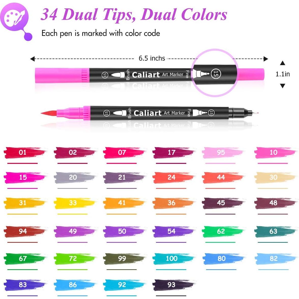 Caliart 34 Marcadores Doble Punta 0.4-5mm Multicolor