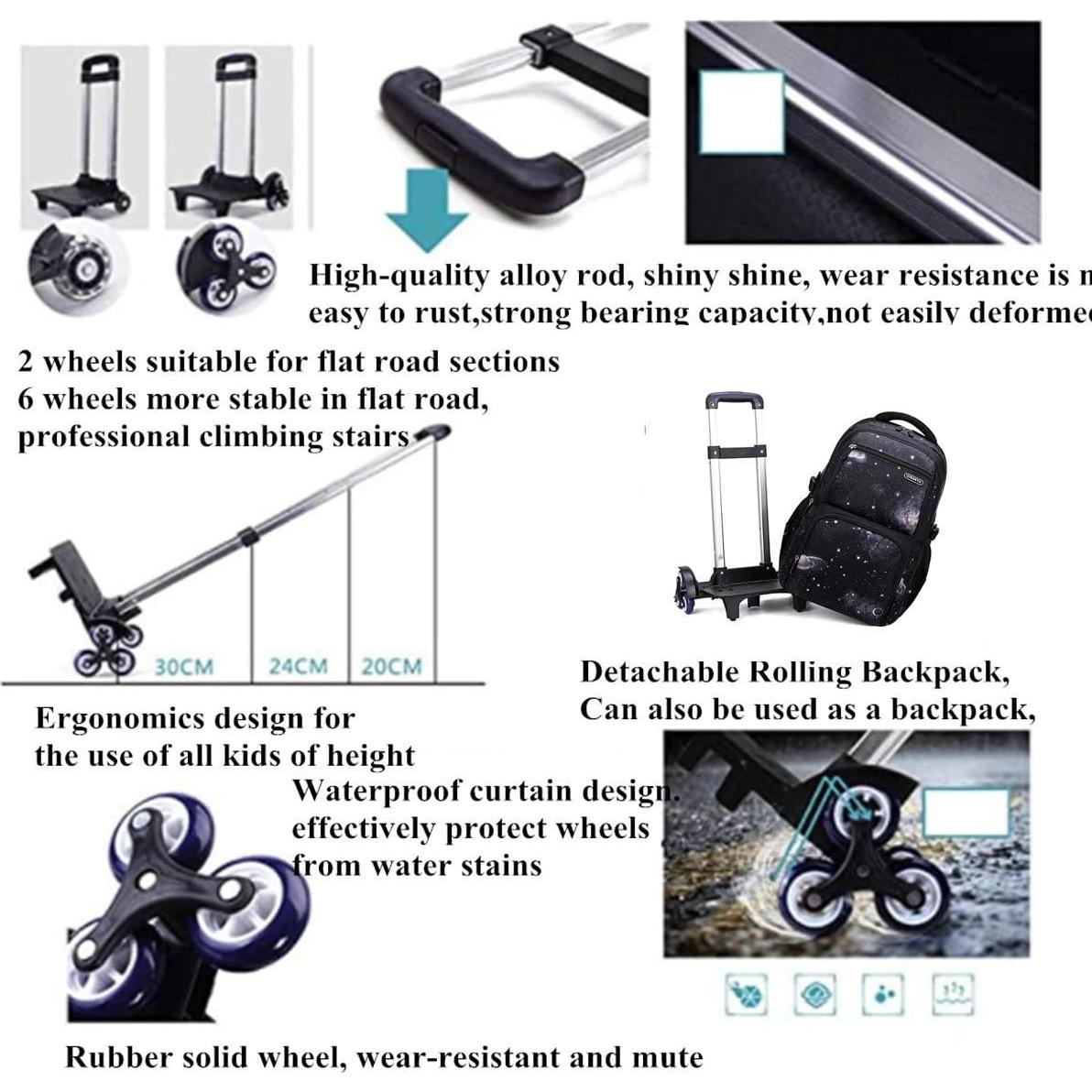 Mochila Rodante VIDOSCLA Galaxy 31L para Niños con 6 Ruedas