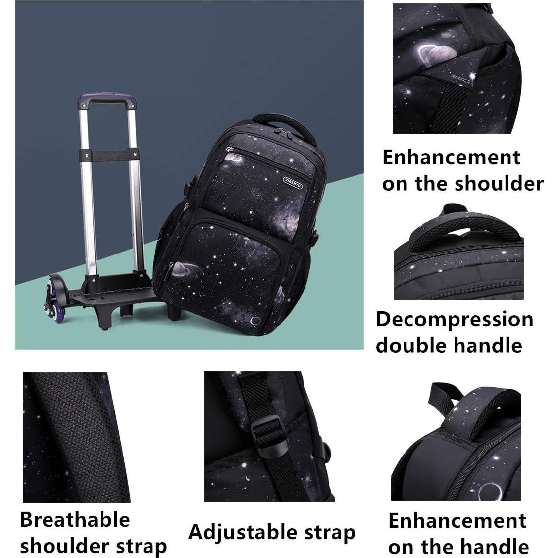 Mochila Rodante VIDOSCLA Galaxy 31L para Niños con 6 Ruedas