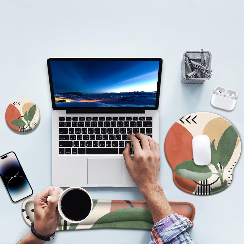 Set Reposamuñecas Ergonómico HOPONY con Alfombrilla y Posavasos