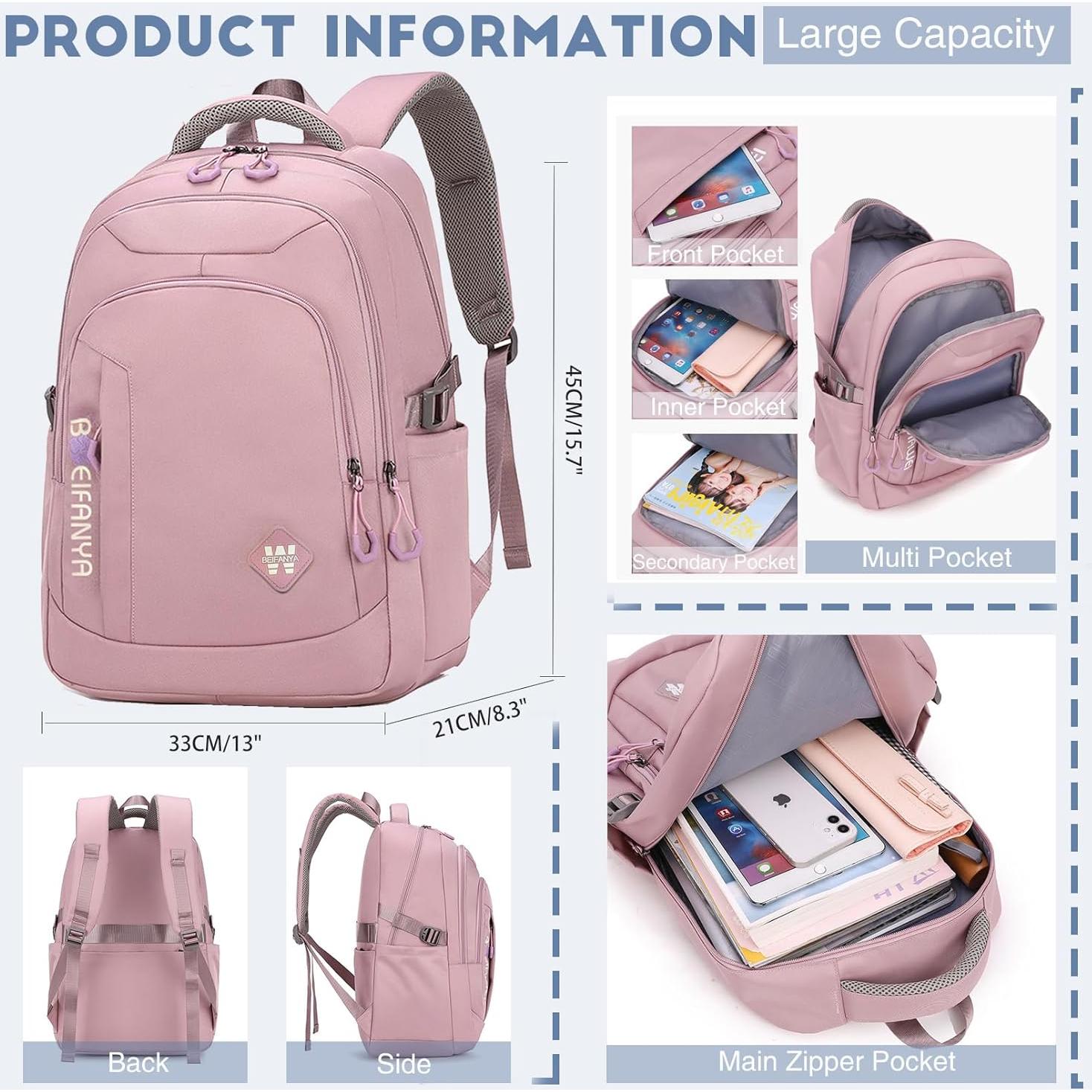 Mochila Escolar Niñas ADAISM Púrpura 35L 39.88x21.08x33.02cm