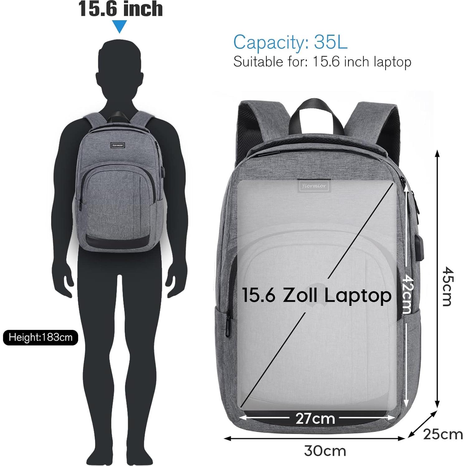Mochila Escolar YIORMIOR Antirrobo 15.6" USB Gris Oscuro