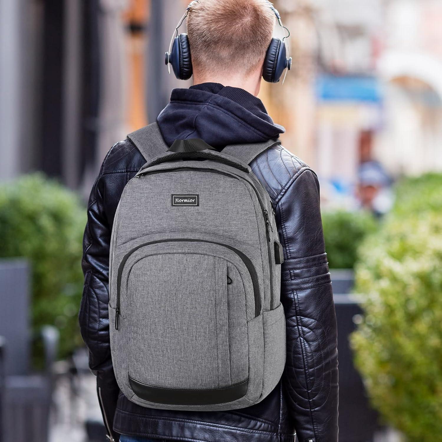 Mochila Escolar YIORMIOR Antirrobo 15.6" USB Gris Oscuro