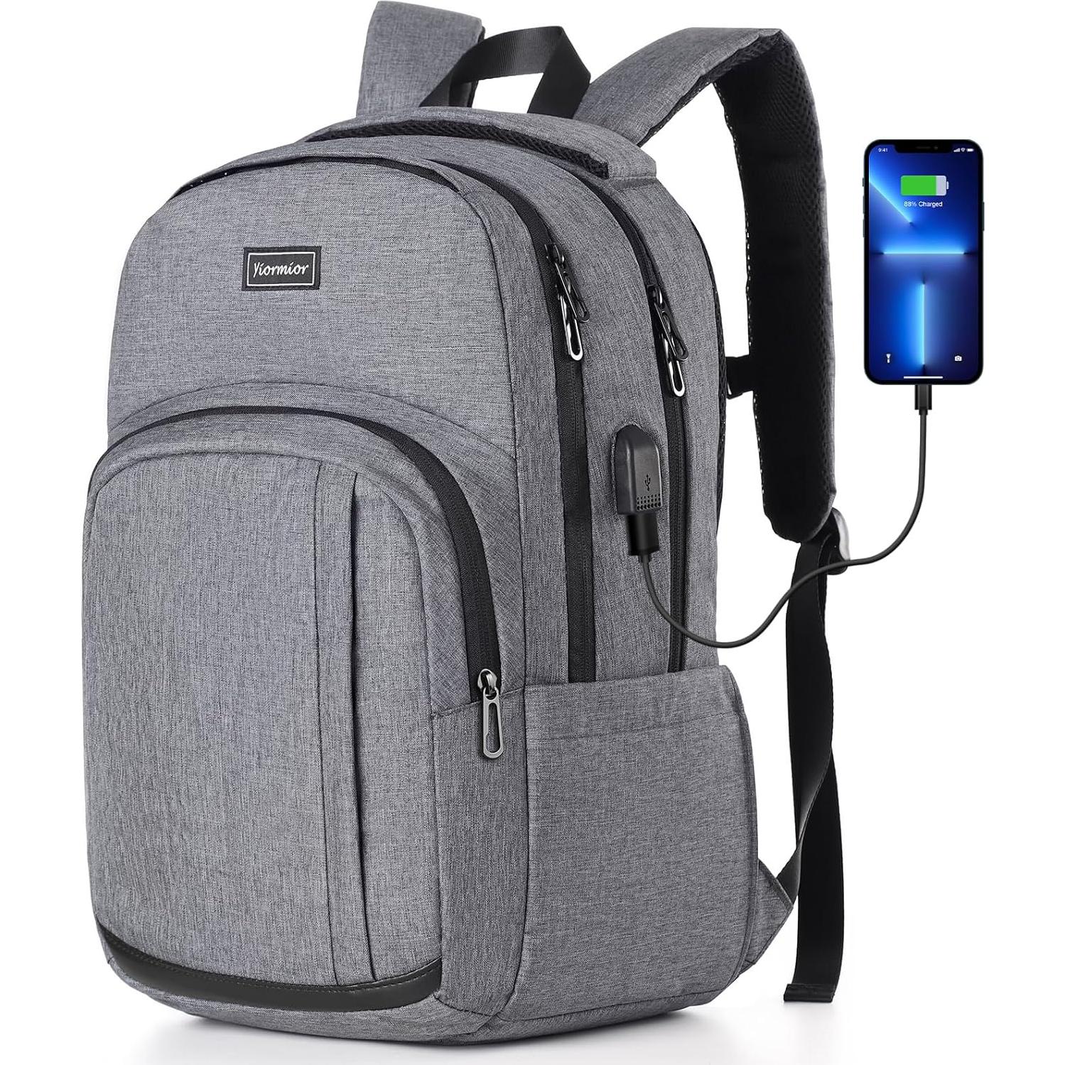 Mochila Escolar YIORMIOR Antirrobo 15.6" USB Gris Oscuro