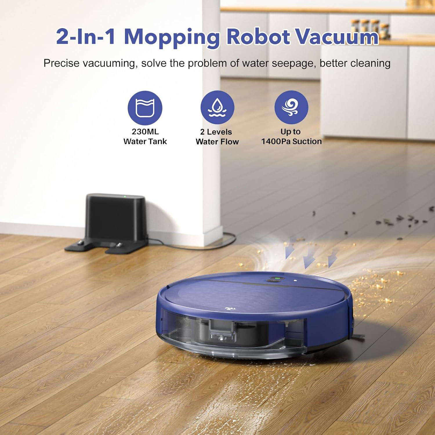 2 in 1 Mopping and Vacuuming Robot, Robot Vacuum and Mop Combo Compatible with WiFi/App, Robotic Vacuum Cleaner Self-Charging, Slim, Ideal for Pet Family, Hard Floor, Hair, Low Pile Carpet