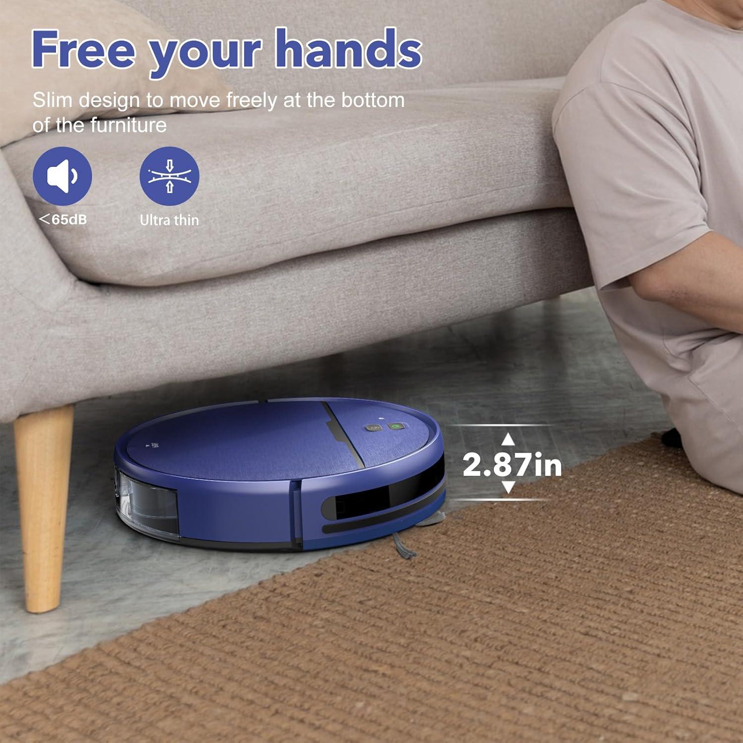 2 in 1 Mopping and Vacuuming Robot, Robot Vacuum and Mop Combo Compatible with WiFi/App, Robotic Vacuum Cleaner Self-Charging, Slim, Ideal for Pet Family, Hard Floor, Hair, Low Pile Carpet