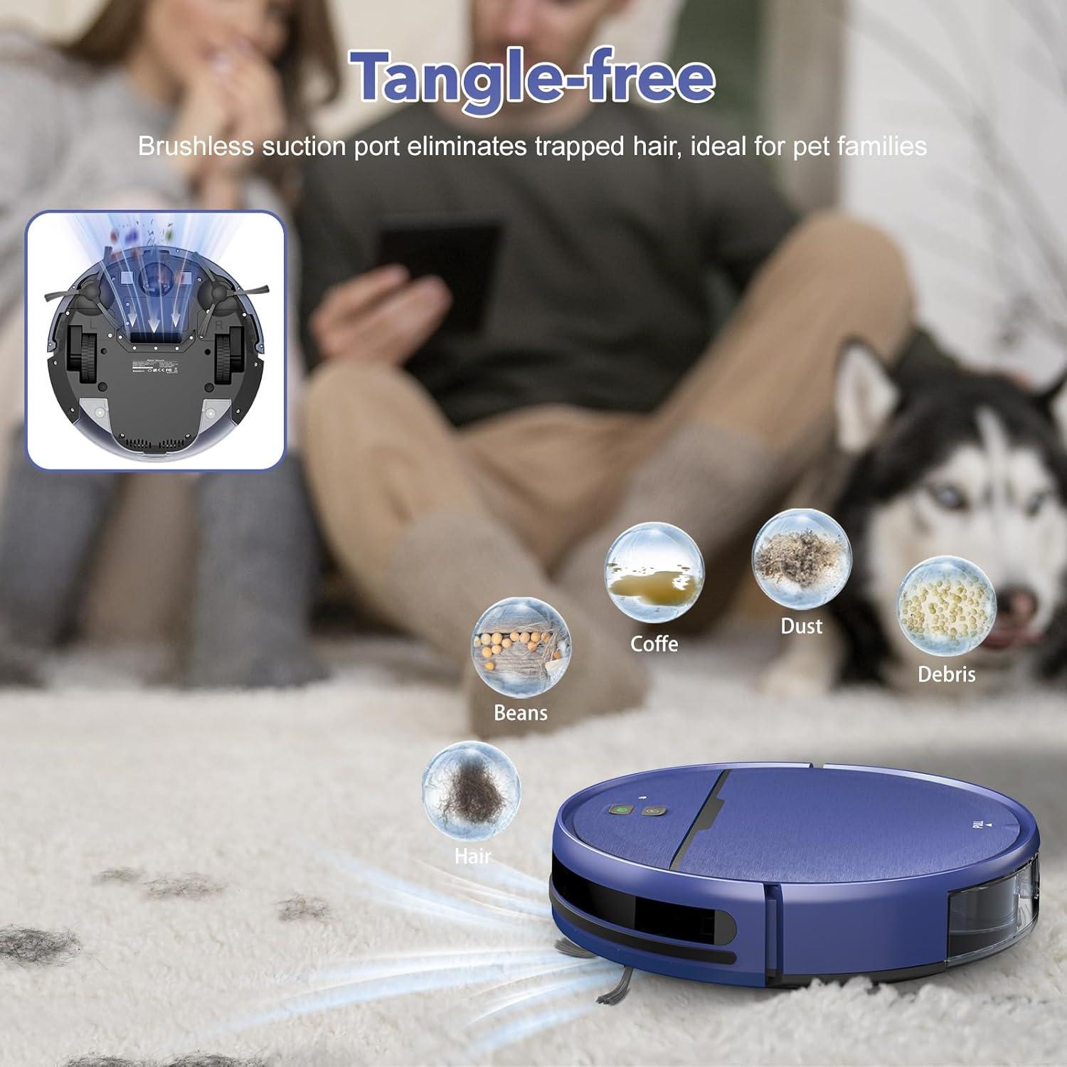2 in 1 Mopping and Vacuuming Robot, Robot Vacuum and Mop Combo Compatible with WiFi/App, Robotic Vacuum Cleaner Self-Charging, Slim, Ideal for Pet Family, Hard Floor, Hair, Low Pile Carpet