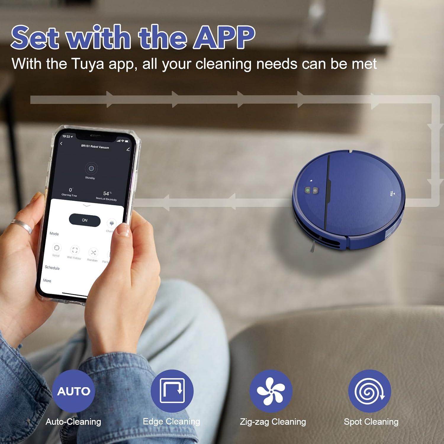 2 in 1 Mopping and Vacuuming Robot, Robot Vacuum and Mop Combo Compatible with WiFi/App, Robotic Vacuum Cleaner Self-Charging, Slim, Ideal for Pet Family, Hard Floor, Hair, Low Pile Carpet