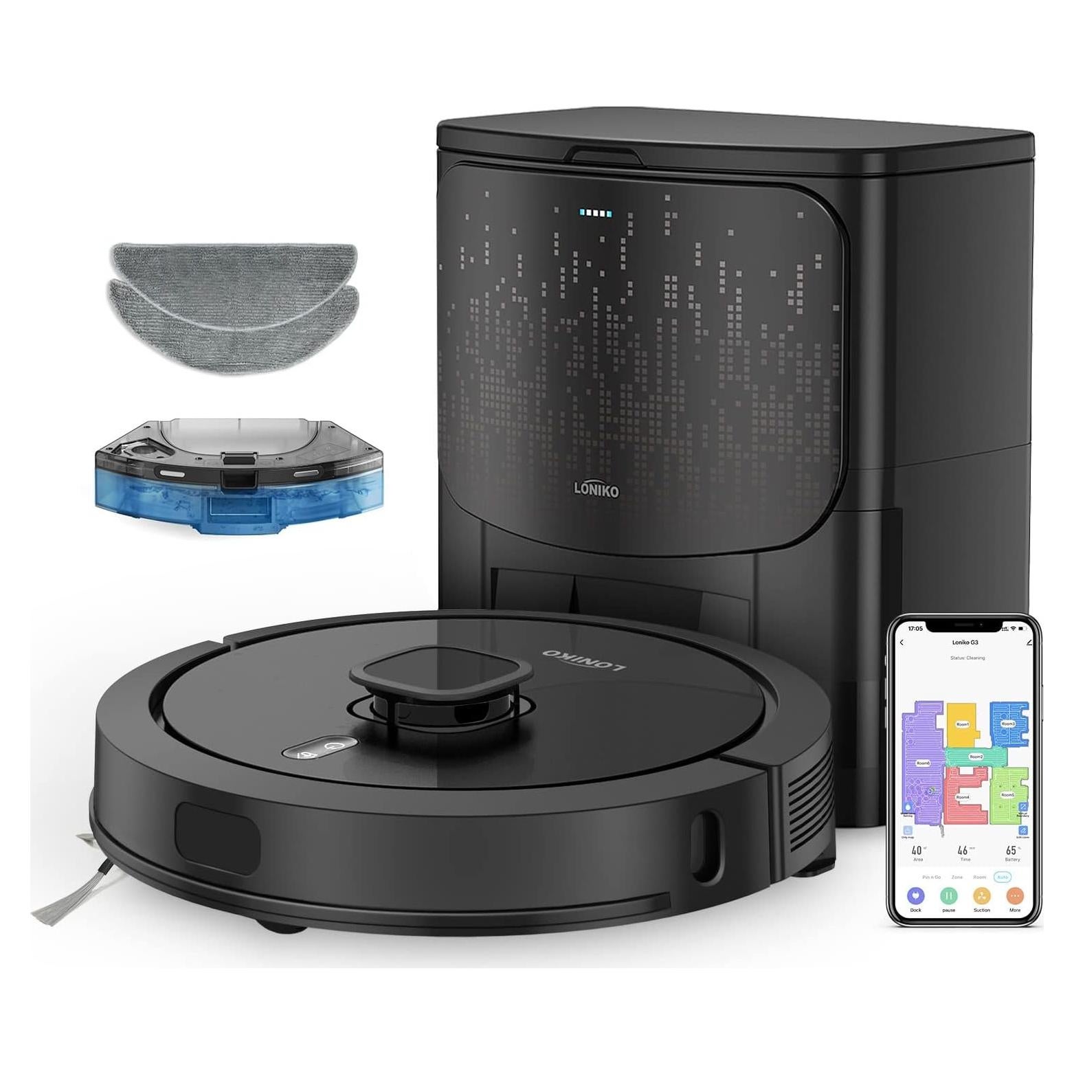 G3 Robot Vacuum & Mop Combo with Self Emptying, 4000Pa Suction, Lidar Navigation Smart Mapping, 60-Day Capacity, Compatible Alexa, Robotic Cleaner Ideal for Pet Hair, Hard Floor Carpet, Black