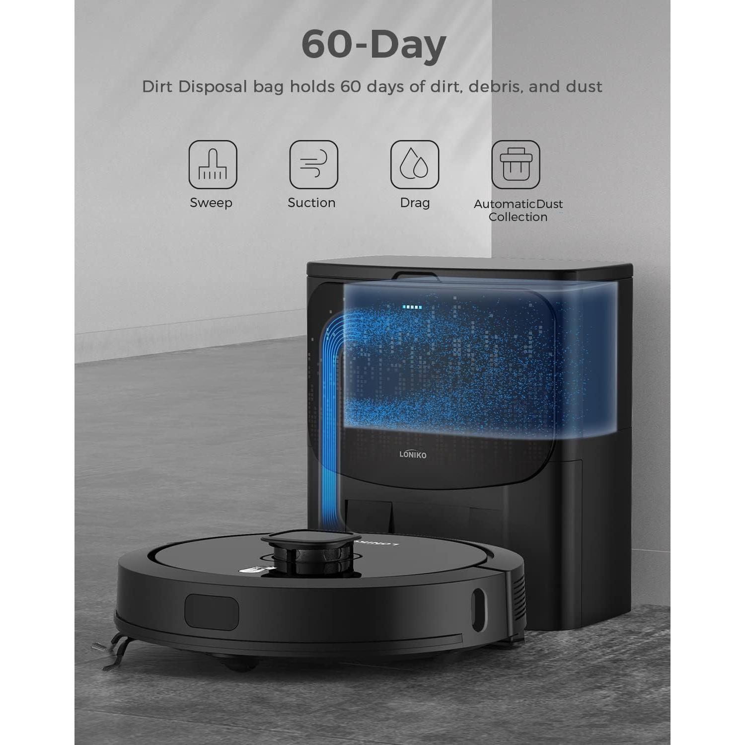 G3 Robot Vacuum & Mop Combo with Self Emptying, 4000Pa Suction, Lidar Navigation Smart Mapping, 60-Day Capacity, Compatible Alexa, Robotic Cleaner Ideal for Pet Hair, Hard Floor Carpet, Black