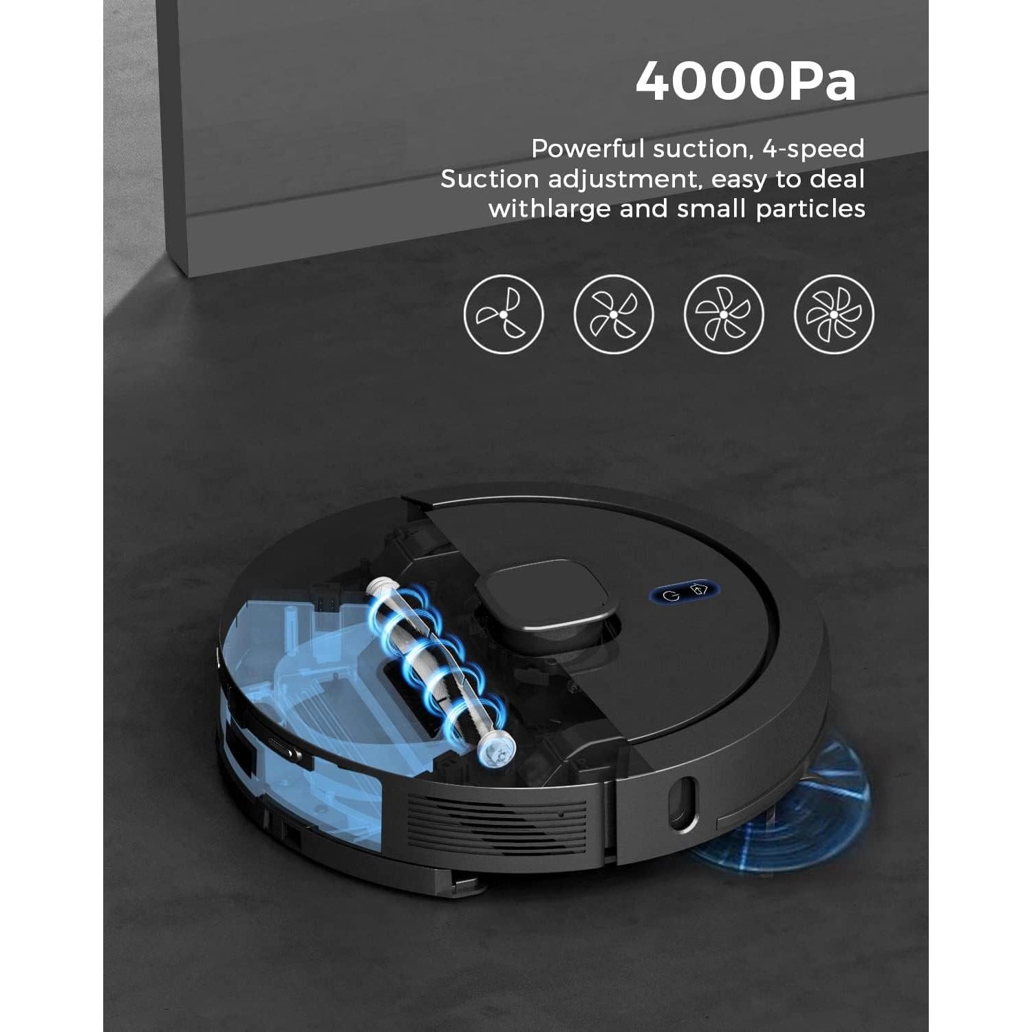 G3 Robot Vacuum & Mop Combo with Self Emptying, 4000Pa Suction, Lidar Navigation Smart Mapping, 60-Day Capacity, Compatible Alexa, Robotic Cleaner Ideal for Pet Hair, Hard Floor Carpet, Black
