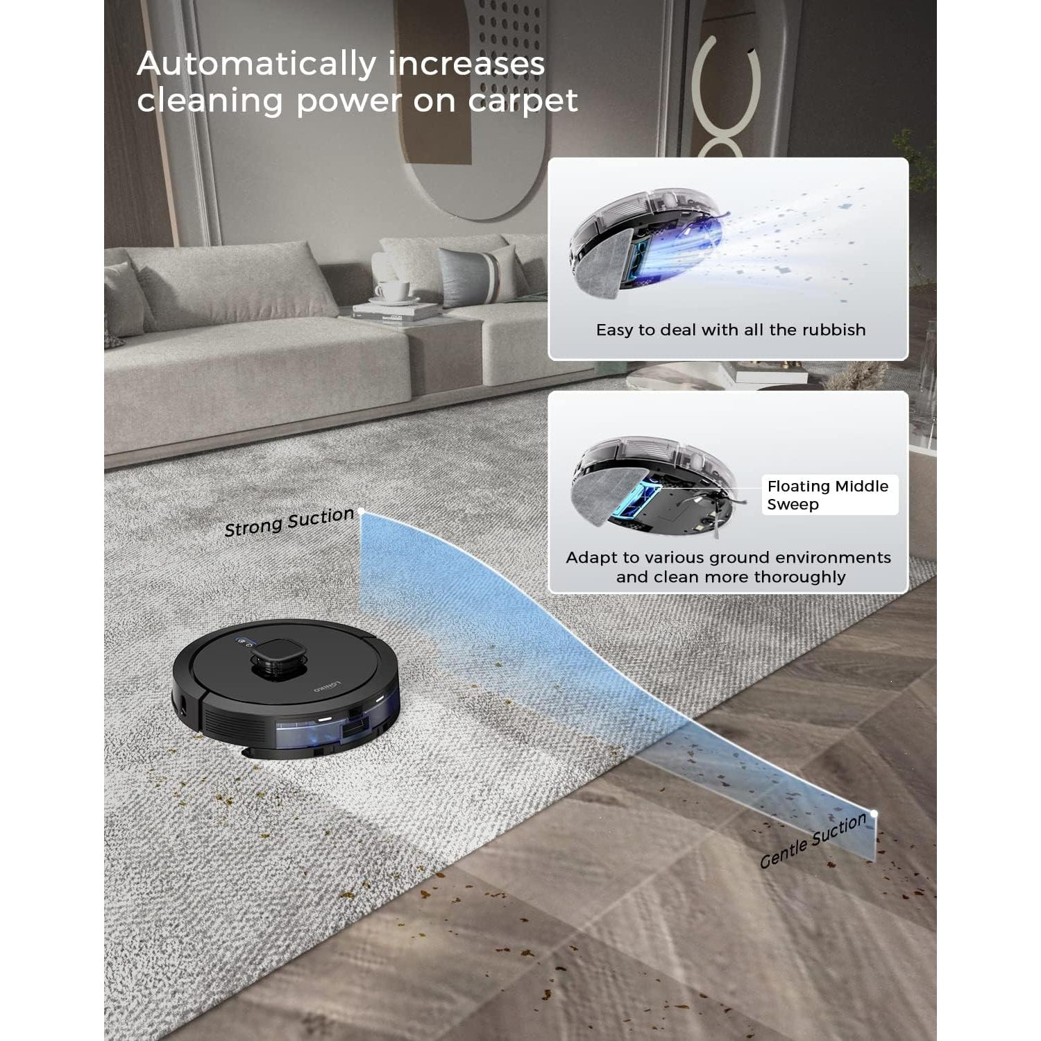 G3 Robot Vacuum & Mop Combo with Self Emptying, 4000Pa Suction, Lidar Navigation Smart Mapping, 60-Day Capacity, Compatible Alexa, Robotic Cleaner Ideal for Pet Hair, Hard Floor Carpet, Black