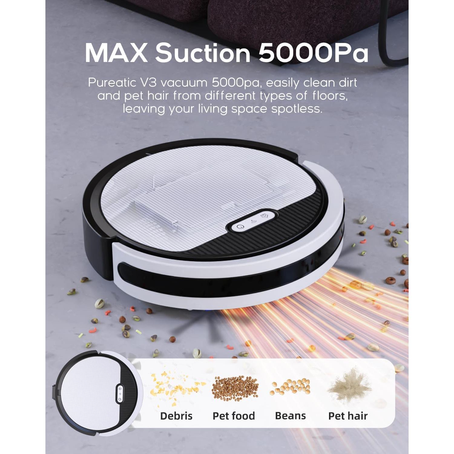 Aspiradora Robot Kipvvo V3 3 en 1, Succión 5000Pa, Control WiFi