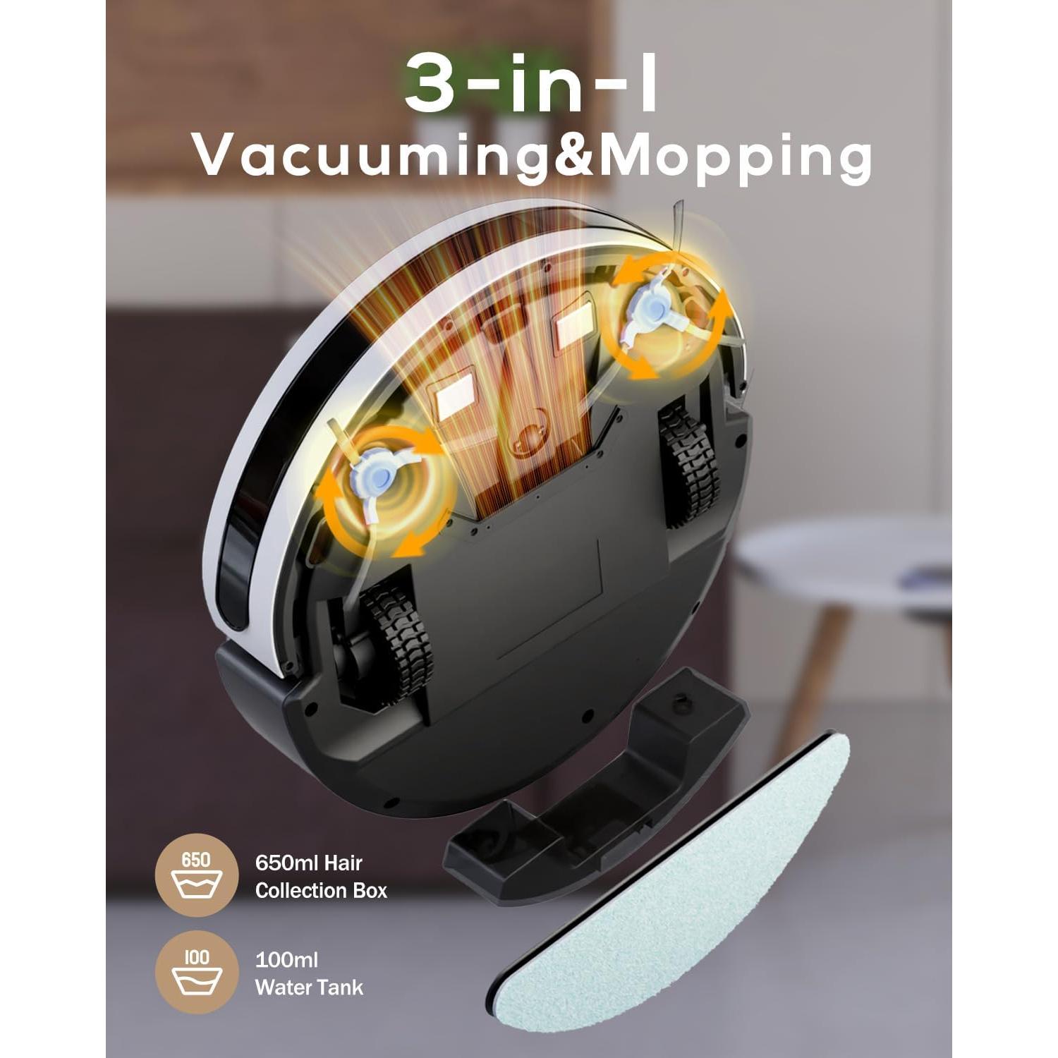 Aspiradora Robot Kipvvo V3 3 en 1, Succión 5000Pa, Control WiFi