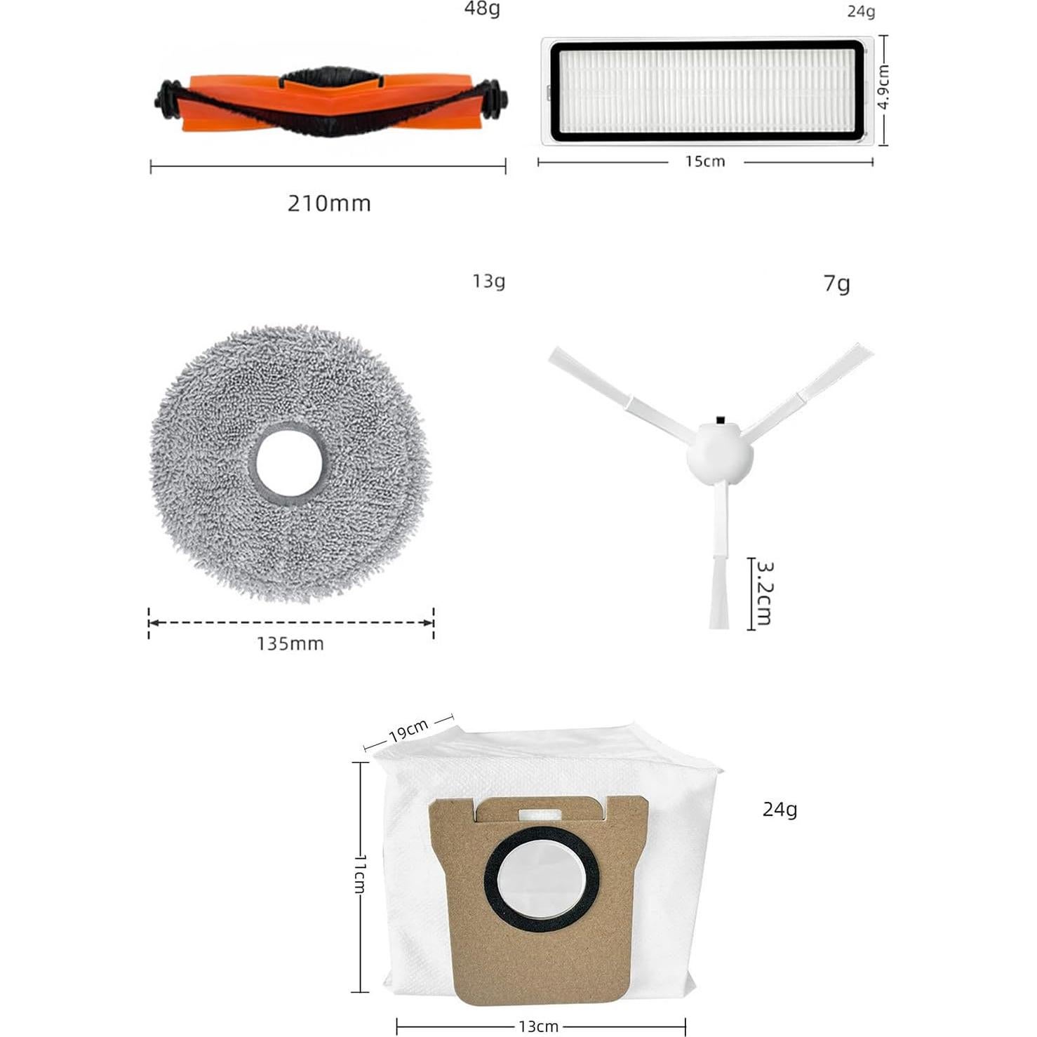 Kit de Accesorios para Aspiradora Huayuwa X20+ X10+ - 1 Cepillo Principal, 8 Laterales, 4 Filtros, 6 Paños, 8 Bolsas