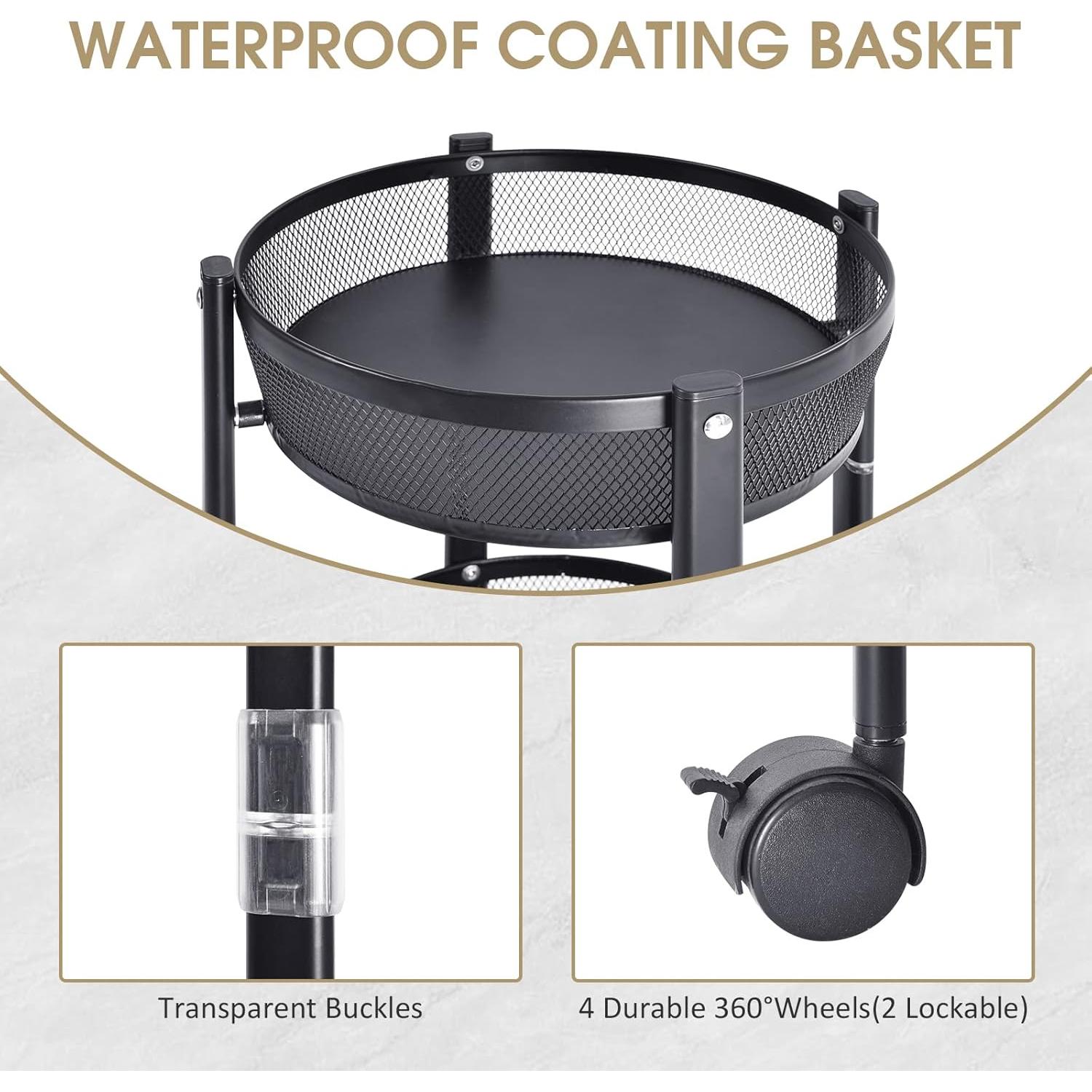 Carro de Almacenamiento Metálico TOOLF 3 Niveles Plegable Negro