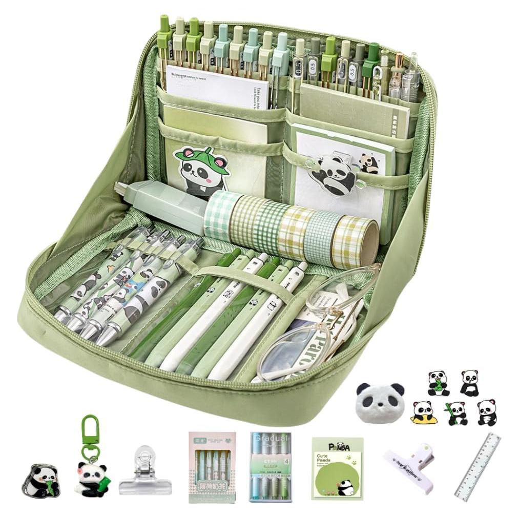 Estuche de Lápices Kawaii 11 PCS - Bolsa de Lona Verde