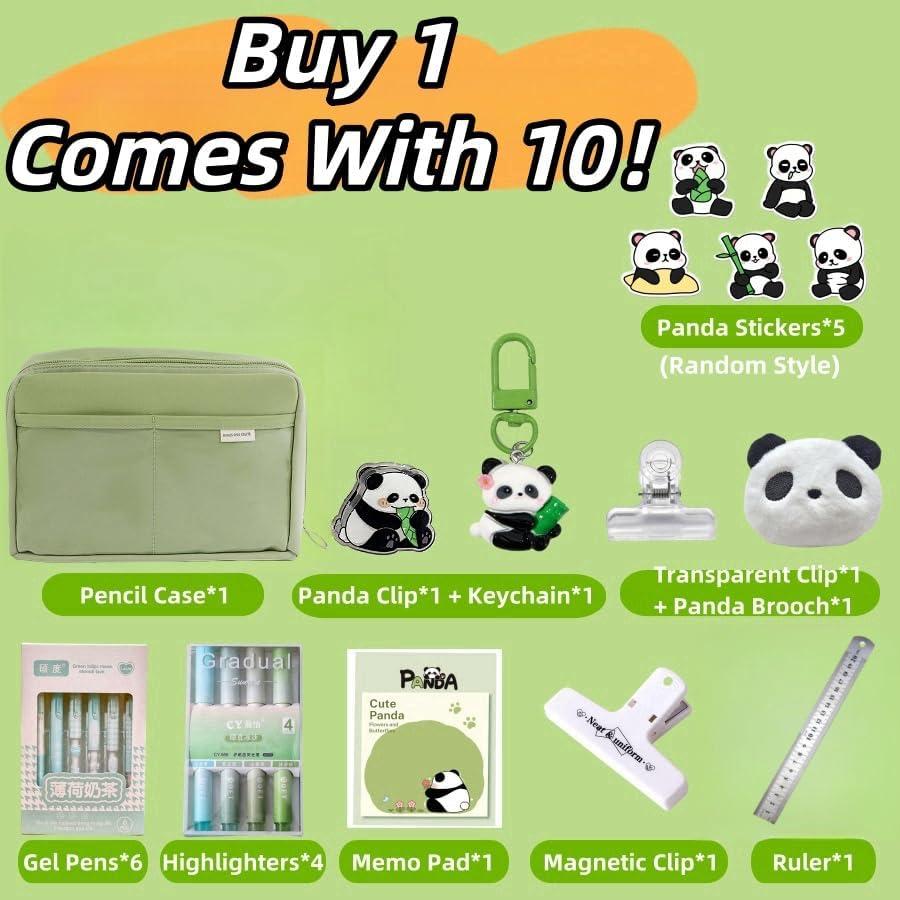 Estuche de Lápices Kawaii 11 PCS - Bolsa de Lona Verde