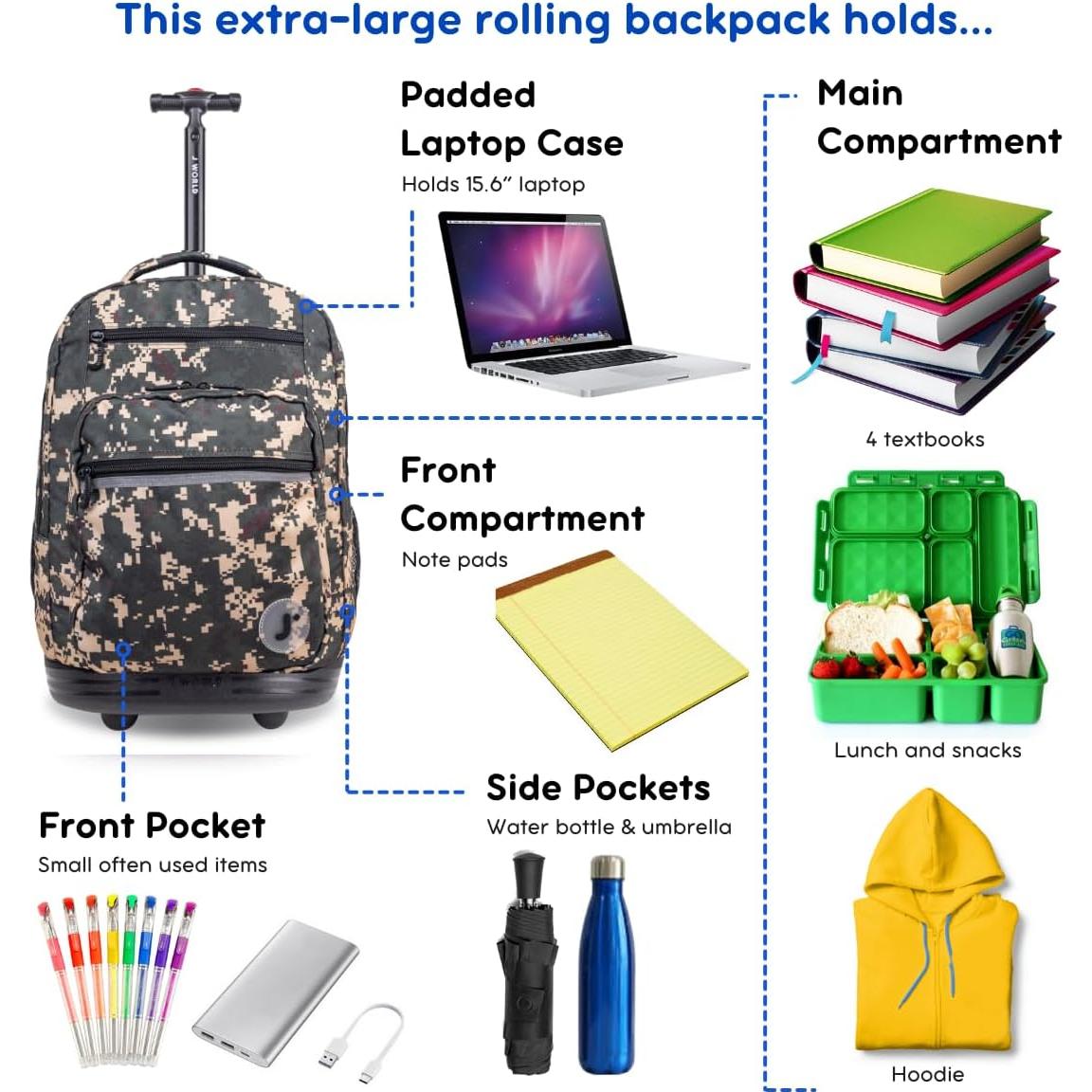 Mochila Rodante J World Camuflaje Verde 50.8 cm 38 Litros