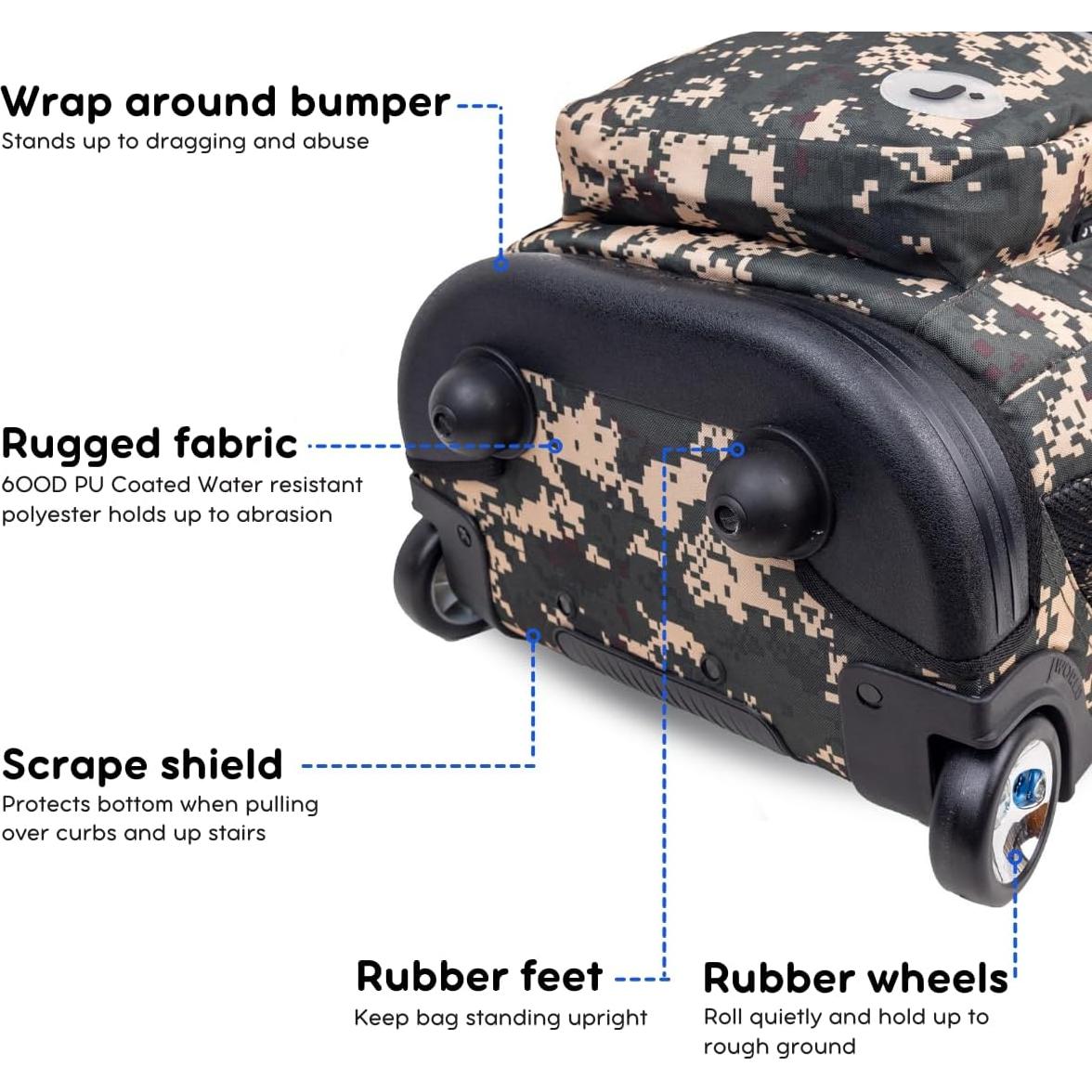 Mochila Rodante J World Camuflaje Verde 50.8 cm 38 Litros