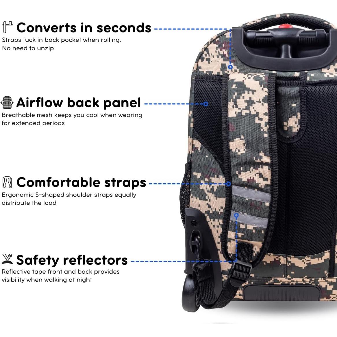 Mochila Rodante J World Camuflaje Verde 50.8 cm 38 Litros