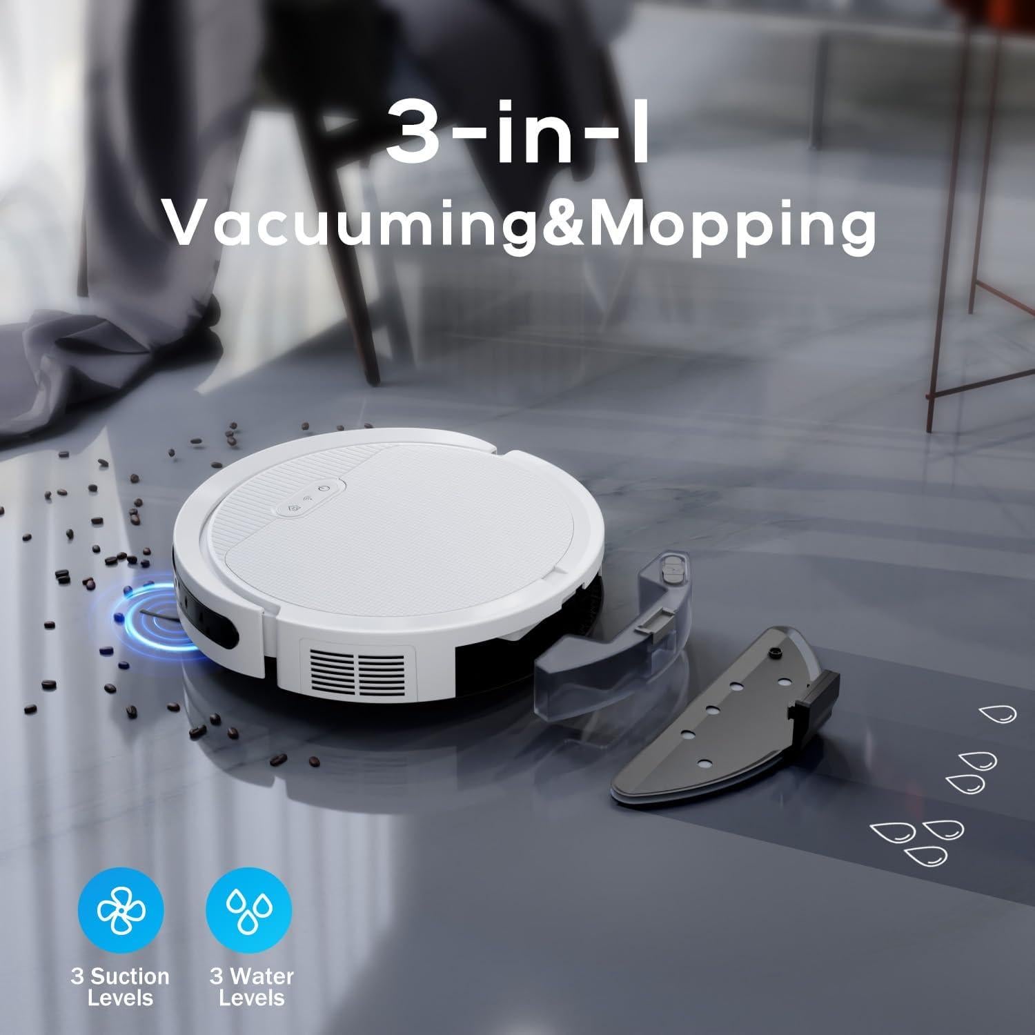 Robot Aspiradora Pureatic V3 2 en 1, 5000Pa, Control APP