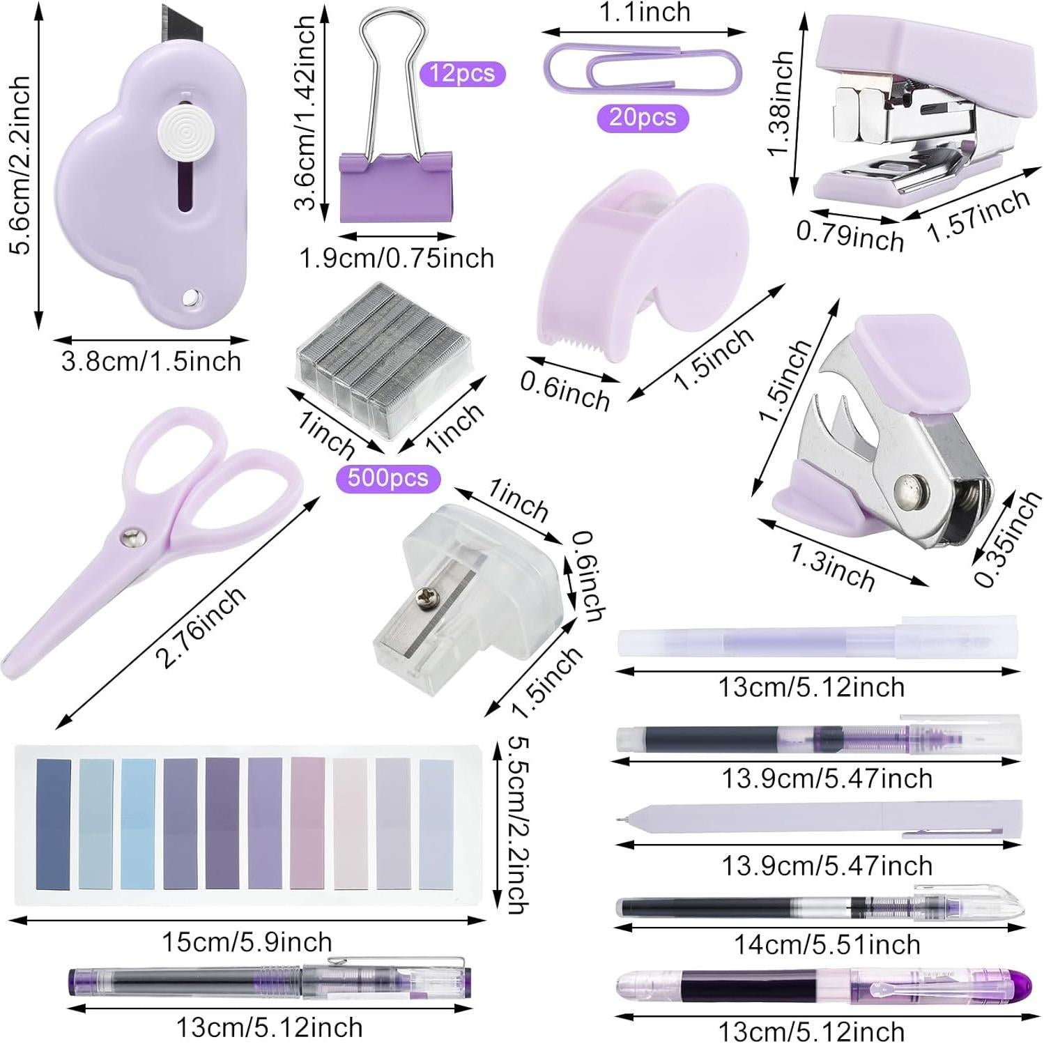 Kit de Suministros de Oficina Colarr Mini Púrpura 12 Piezas