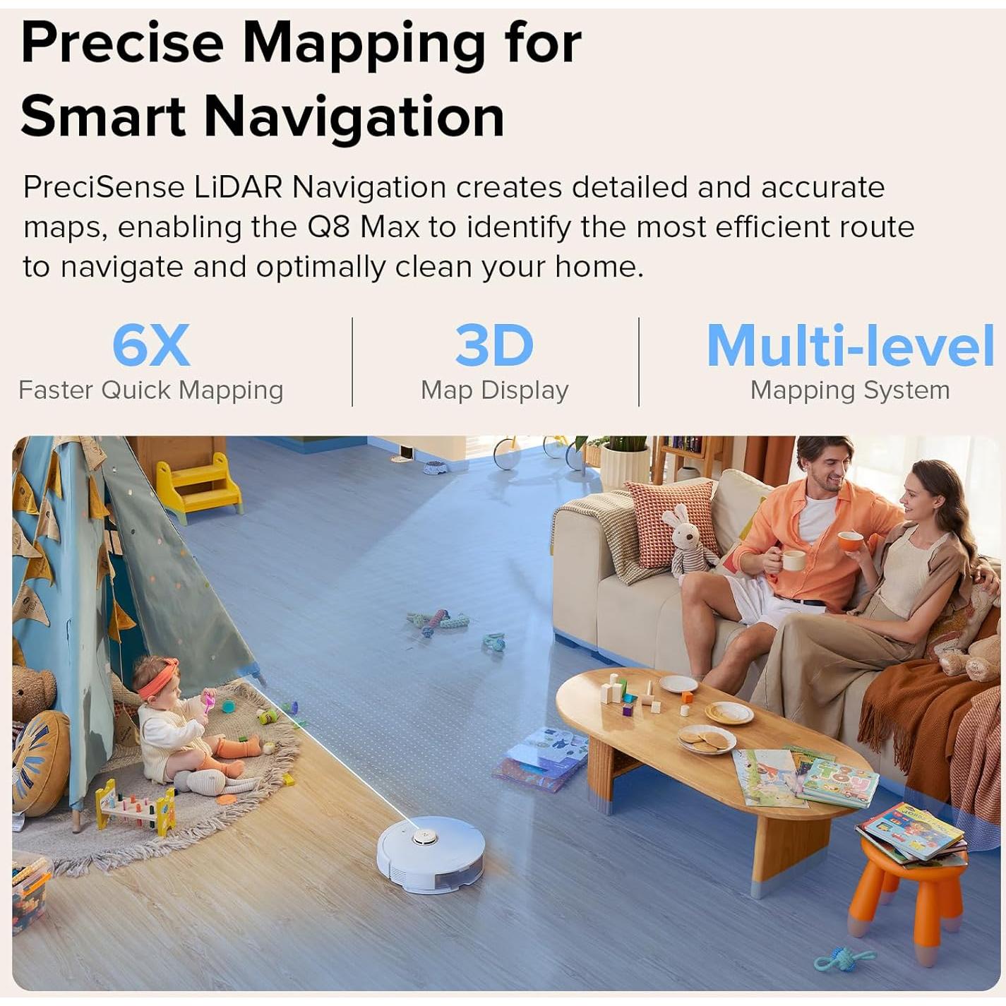 roborock Q8 Max Robot Vacuum and Mop Cleaner with 2Pcs Washable Filter Replacement Bundle