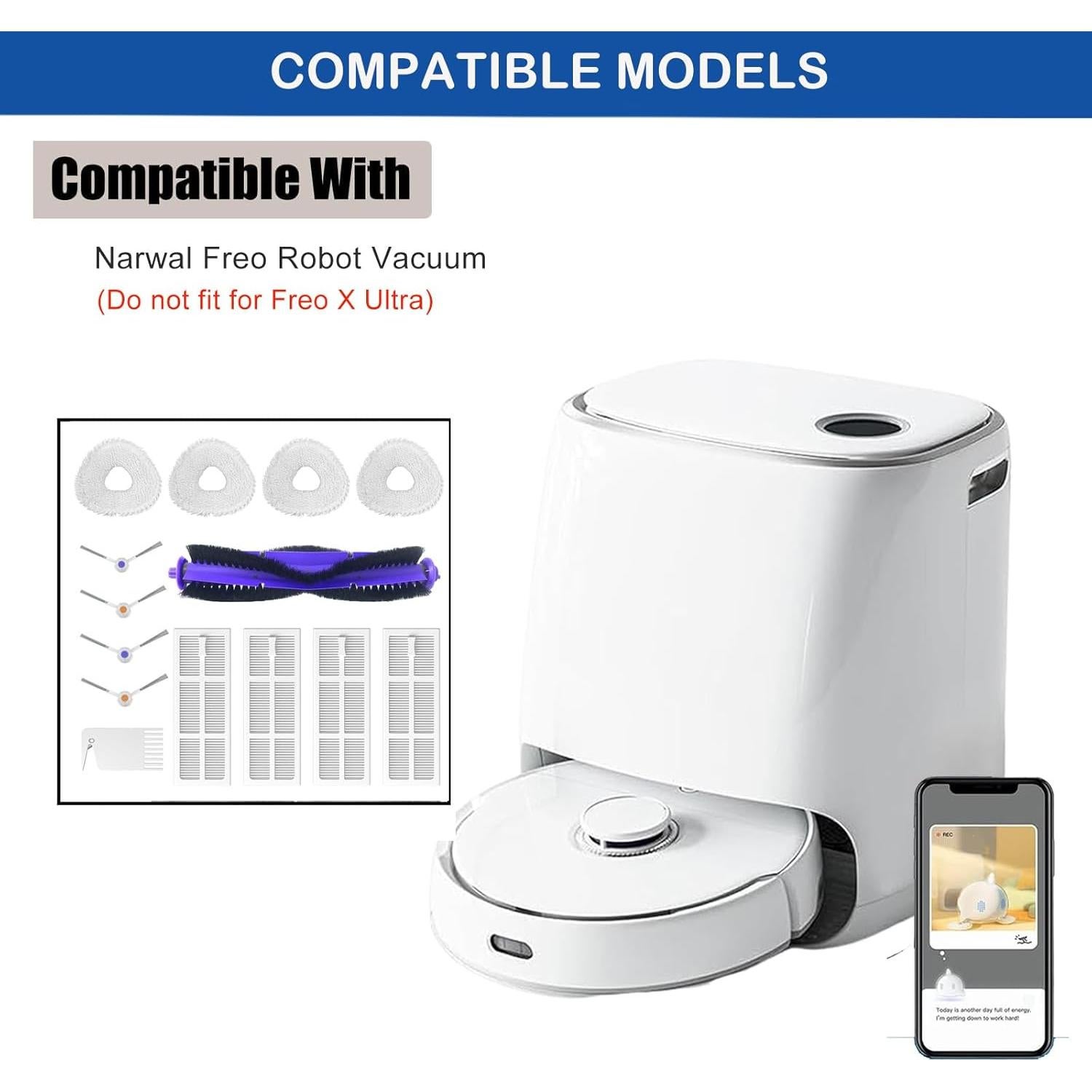 Kit de Repuestos para Aspiradora Robot LUZMQ Narwal Freo - 1 Cepillo Principal, 4 Filtros HEPA, 4 Paños de Mopa, 4 Cepillos Laterales