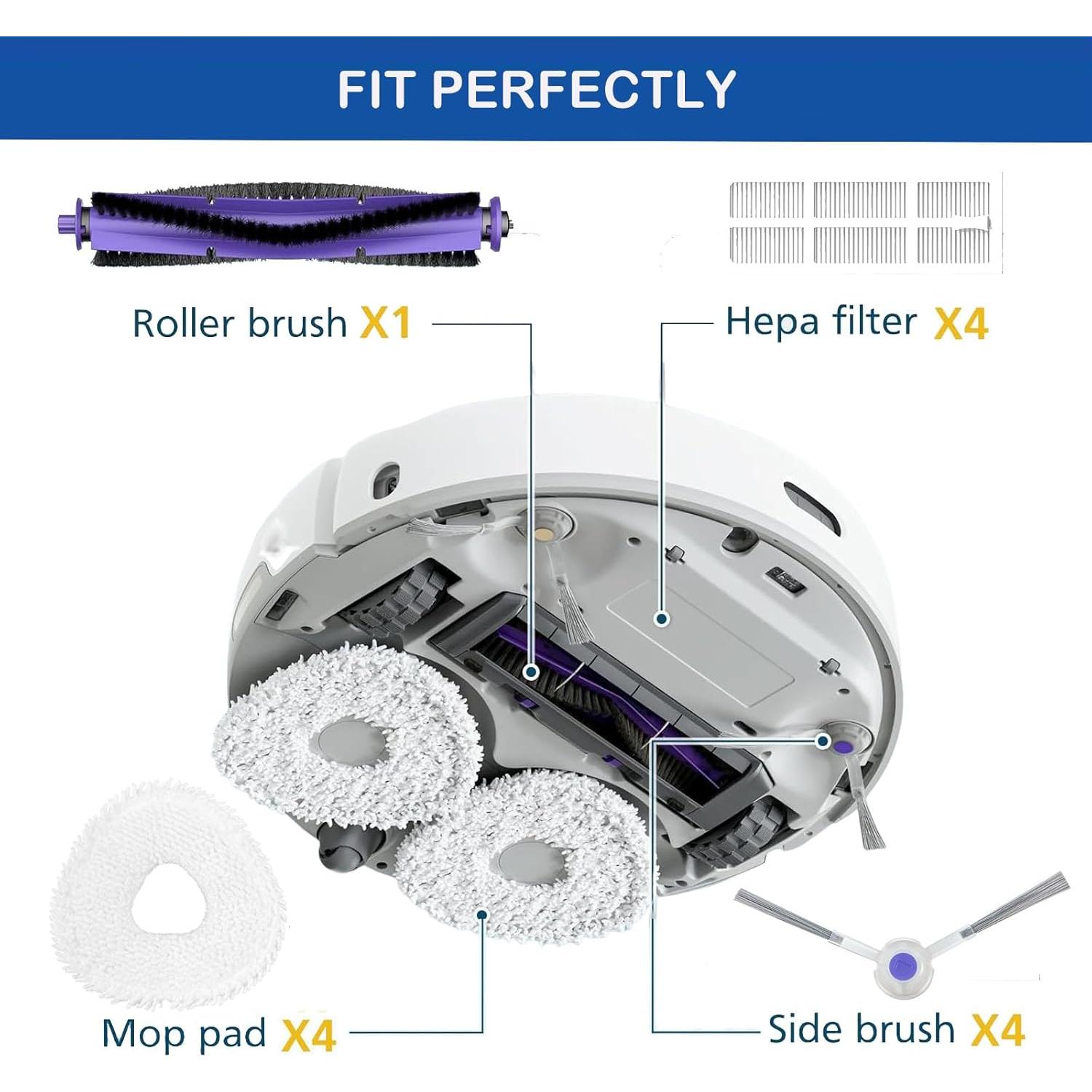 Kit de Repuestos para Aspiradora Robot LUZMQ Narwal Freo - 1 Cepillo Principal, 4 Filtros HEPA, 4 Paños de Mopa, 4 Cepillos Laterales