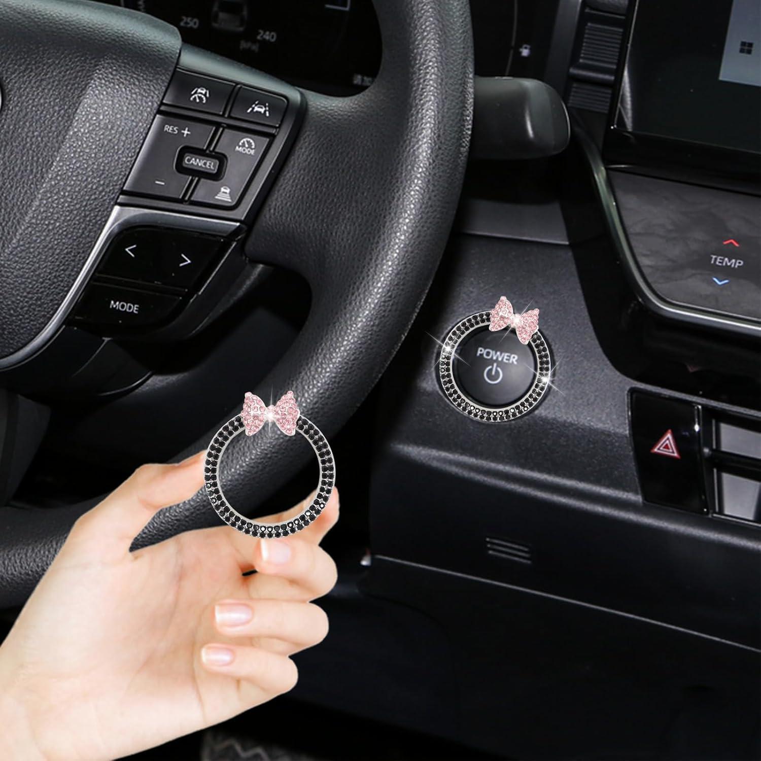 Anillo de Encendido de Coche ORIESSE con Lazo Rosa y Rhinestones