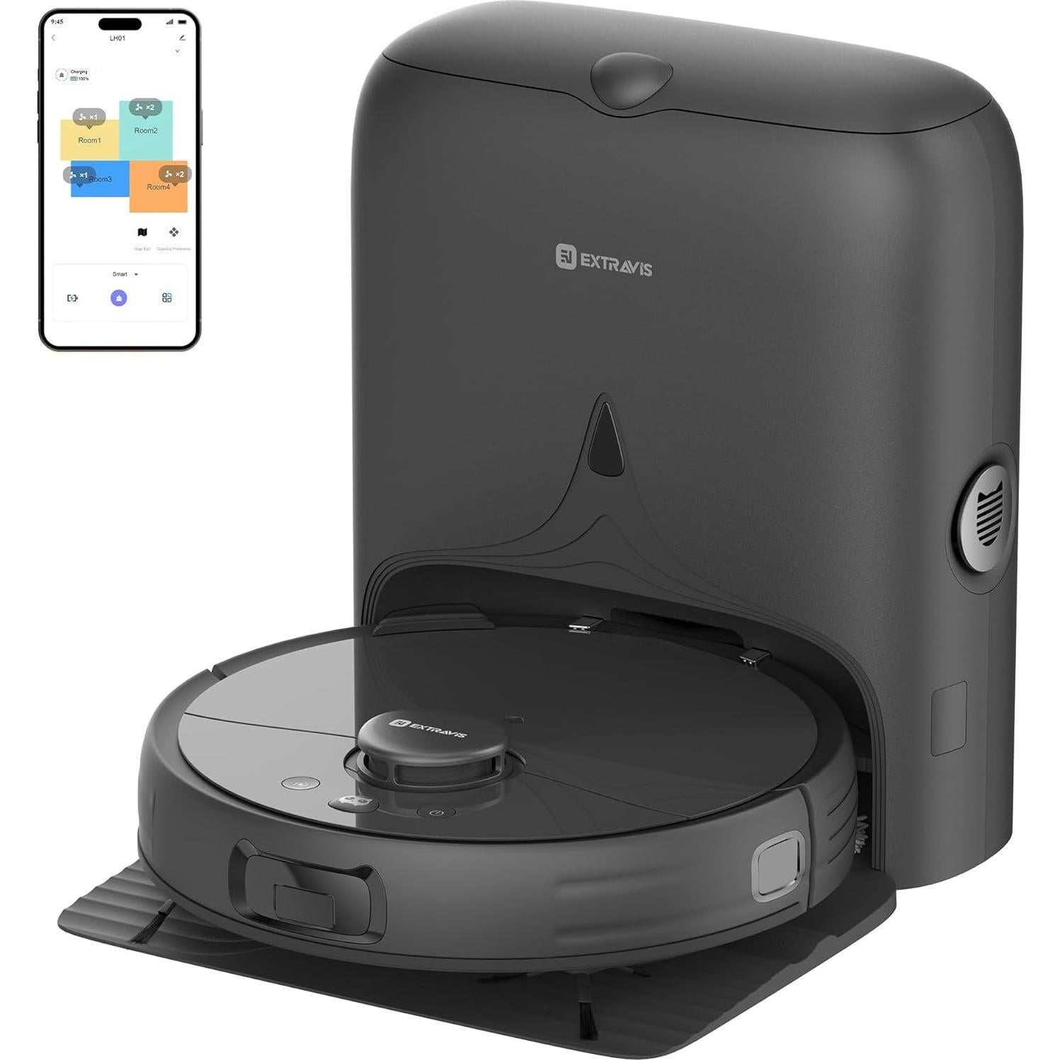 V5 Robot Vacuum and Mop with Self-Empty Base + 4 Side Brushes, 2 Mop Cloth Pads, 2 Hepa Filters