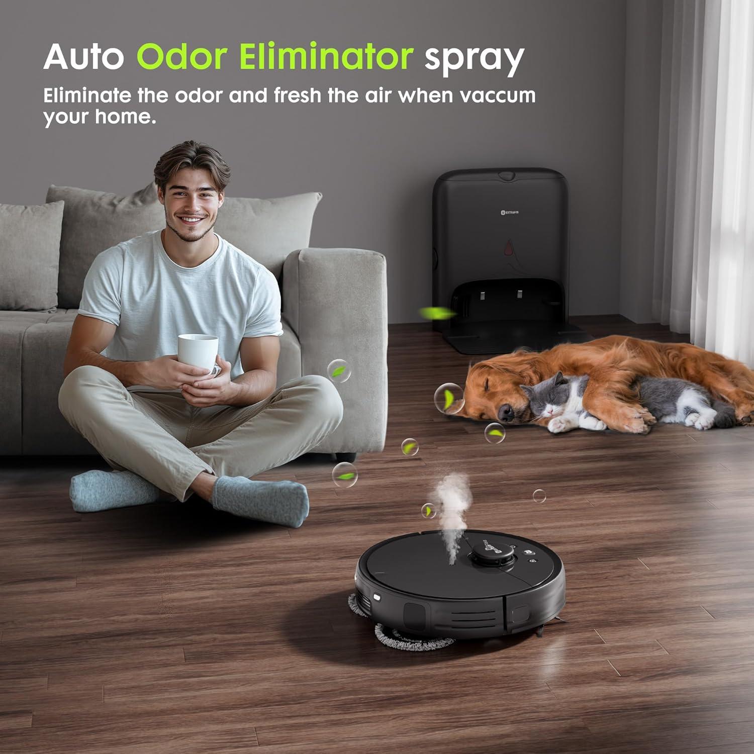 V5 Robot Vacuum and Mop with Self-Empty Base + 4 Side Brushes, 2 Mop Cloth Pads, 2 Hepa Filters