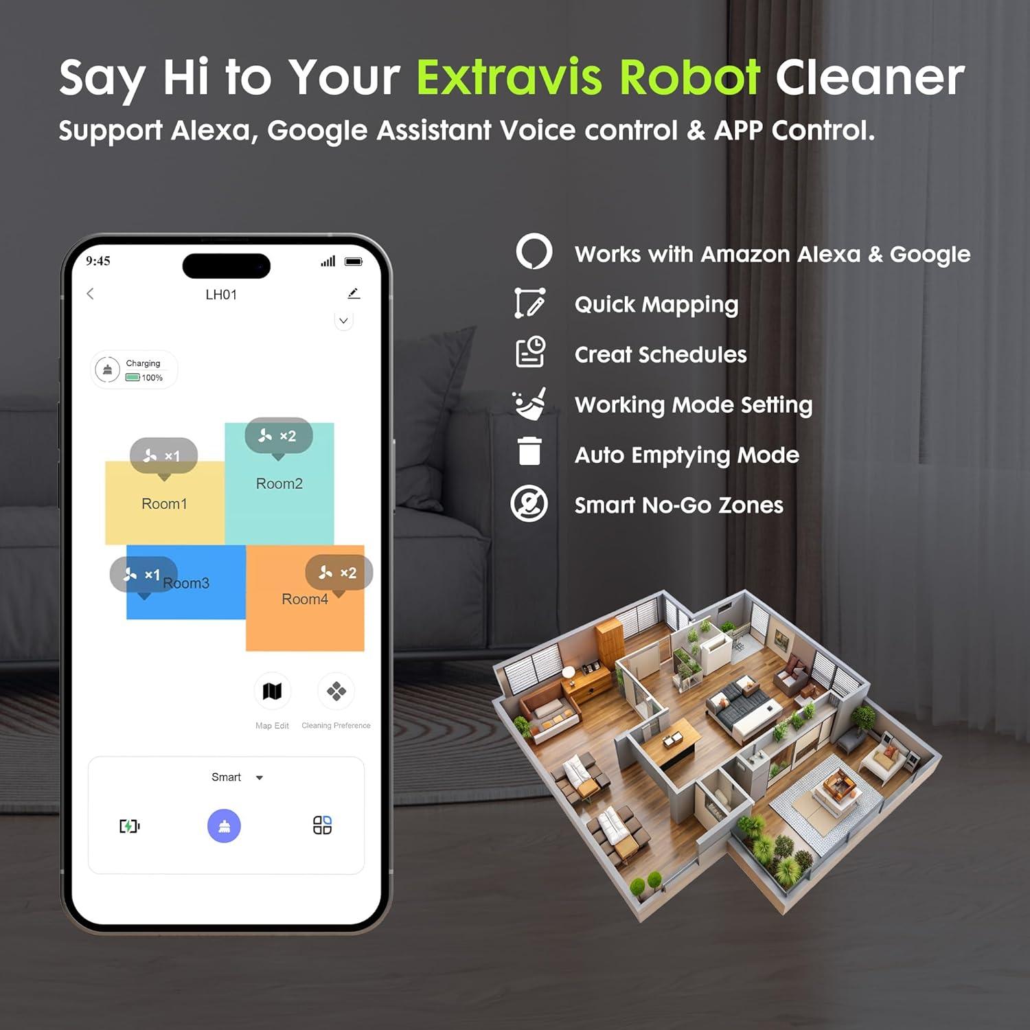 V5 Robot Vacuum and Mop with Self-Empty Base + 4 Side Brushes, 2 Mop Cloth Pads, 2 Hepa Filters