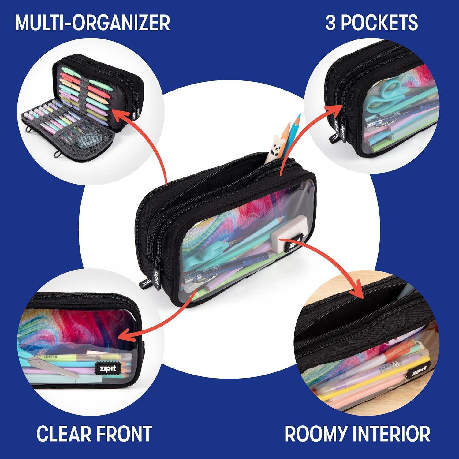 Estuche de Lápices ZIPIT Half & Half Negro Brillante