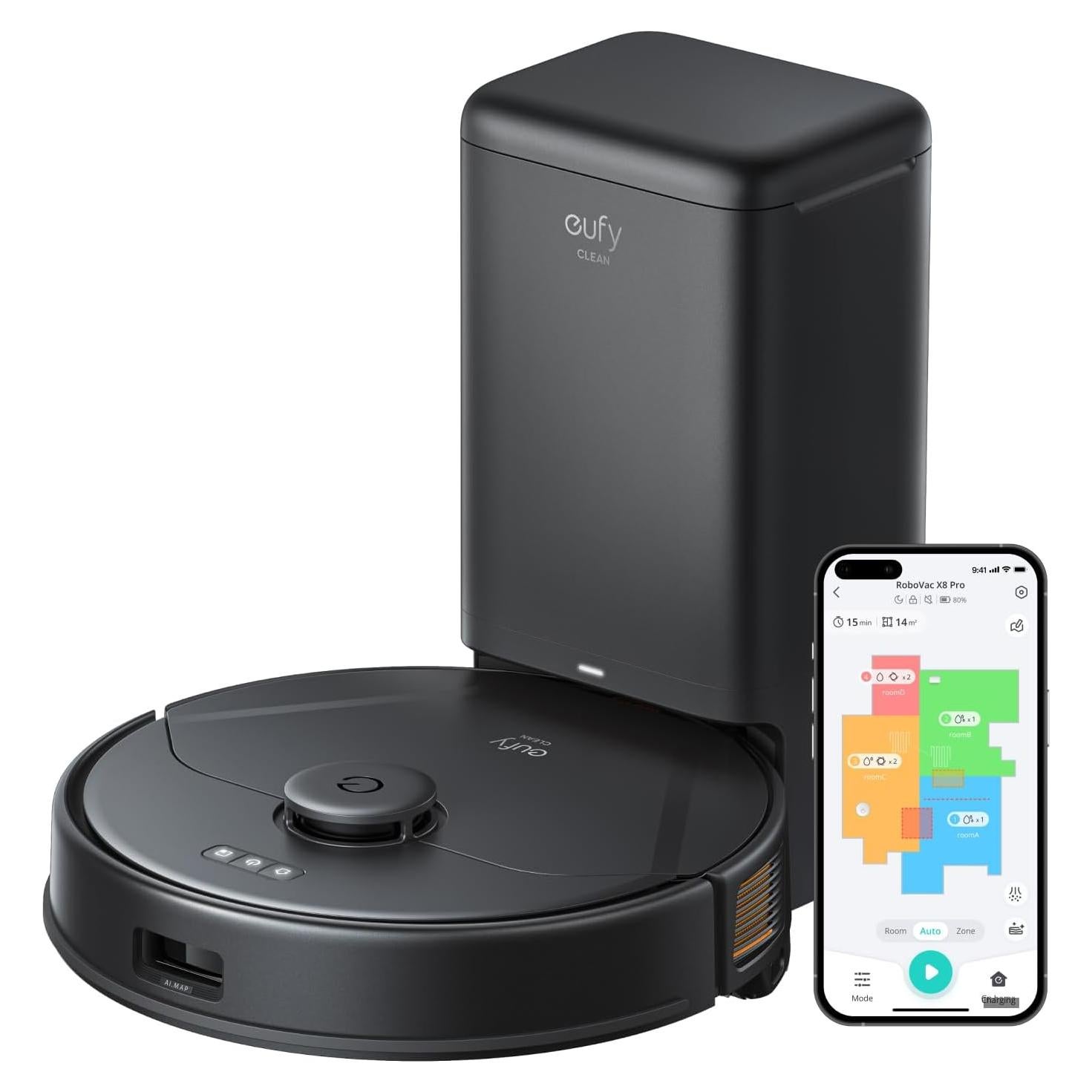 eufy Renewed X8 Pro Robot Vacuum Self-Empty Station, Twin-Turbine 2× 4,000 Pa Powerful Suction, Active Detangling Roller Brush, and iPath Laser Navigation for Pet Hair Deep Cleaning on Carpet