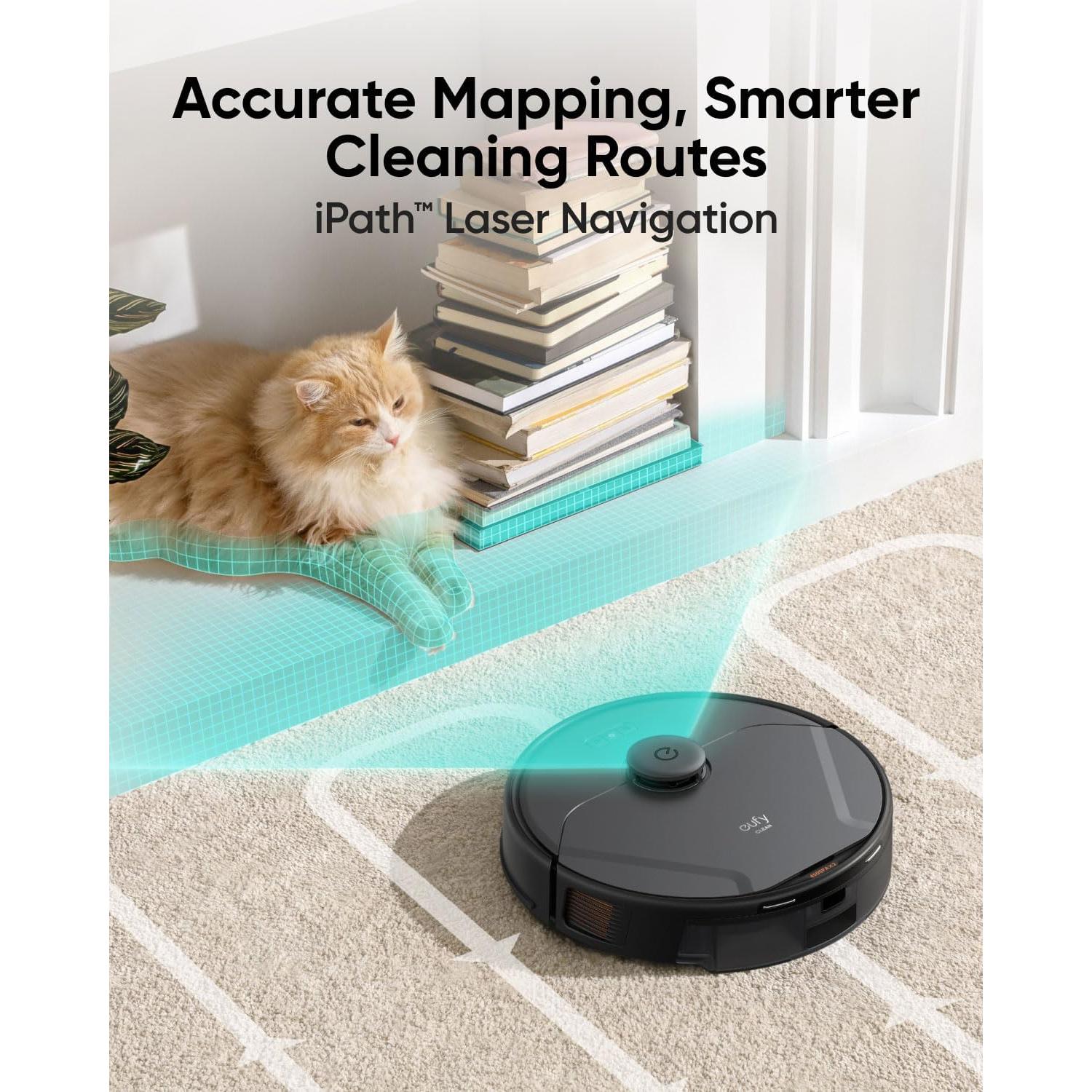eufy Renewed X8 Pro Robot Vacuum Self-Empty Station, Twin-Turbine 2× 4,000 Pa Powerful Suction, Active Detangling Roller Brush, and iPath Laser Navigation for Pet Hair Deep Cleaning on Carpet