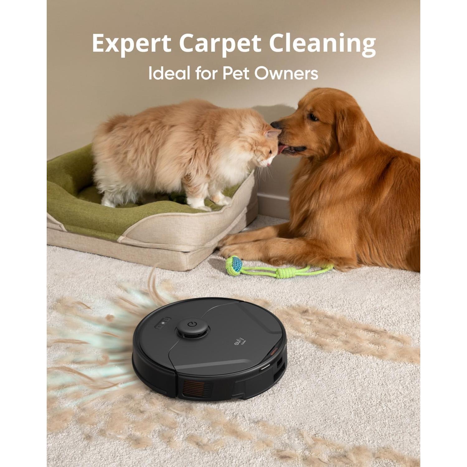 eufy Renewed X8 Pro Robot Vacuum Self-Empty Station, Twin-Turbine 2× 4,000 Pa Powerful Suction, Active Detangling Roller Brush, and iPath Laser Navigation for Pet Hair Deep Cleaning on Carpet