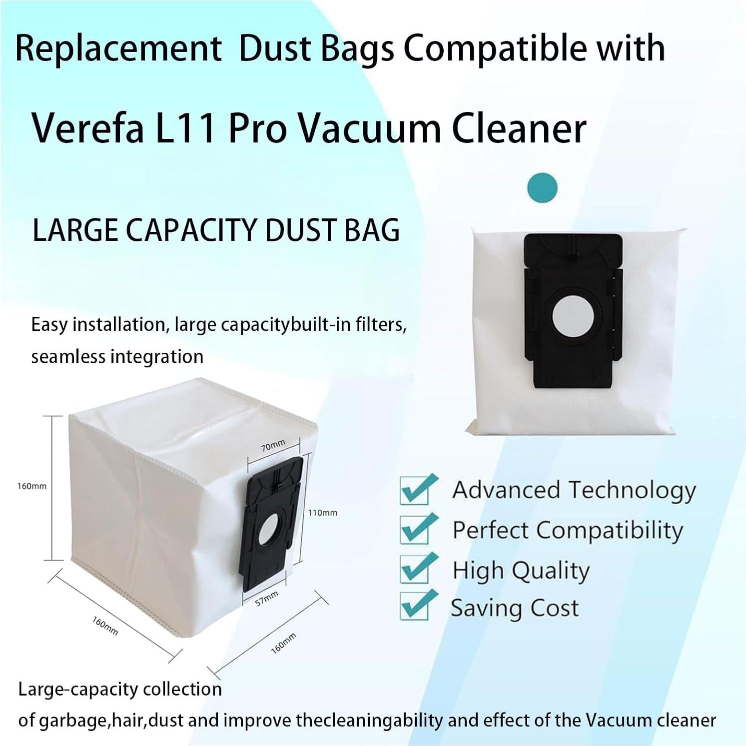 Bolsas de Polvo de Reemplazo Jpbaisqic para Aspiradora Verefa L11 Pro - 9 Piezas