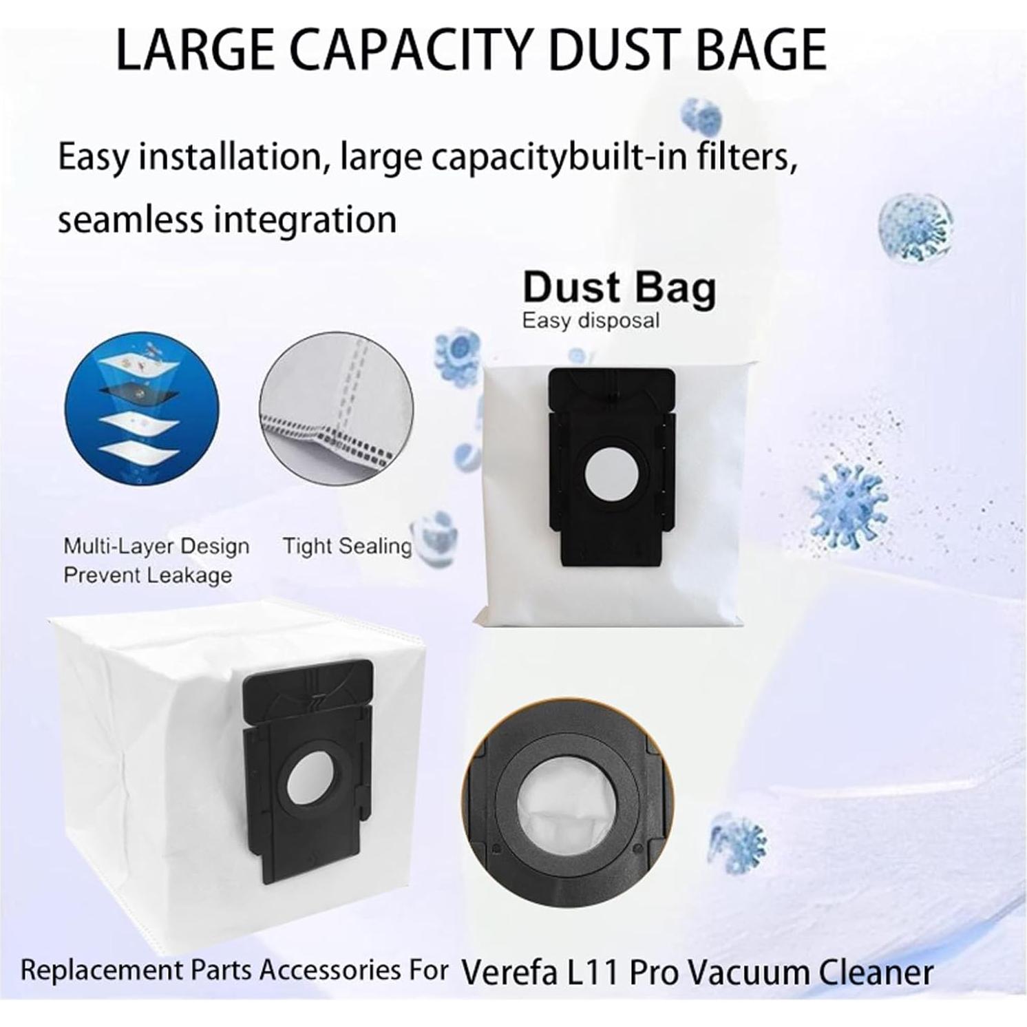 Bolsas de Polvo de Reemplazo Jpbaisqic para Aspiradora Verefa L11 Pro - 9 Piezas
