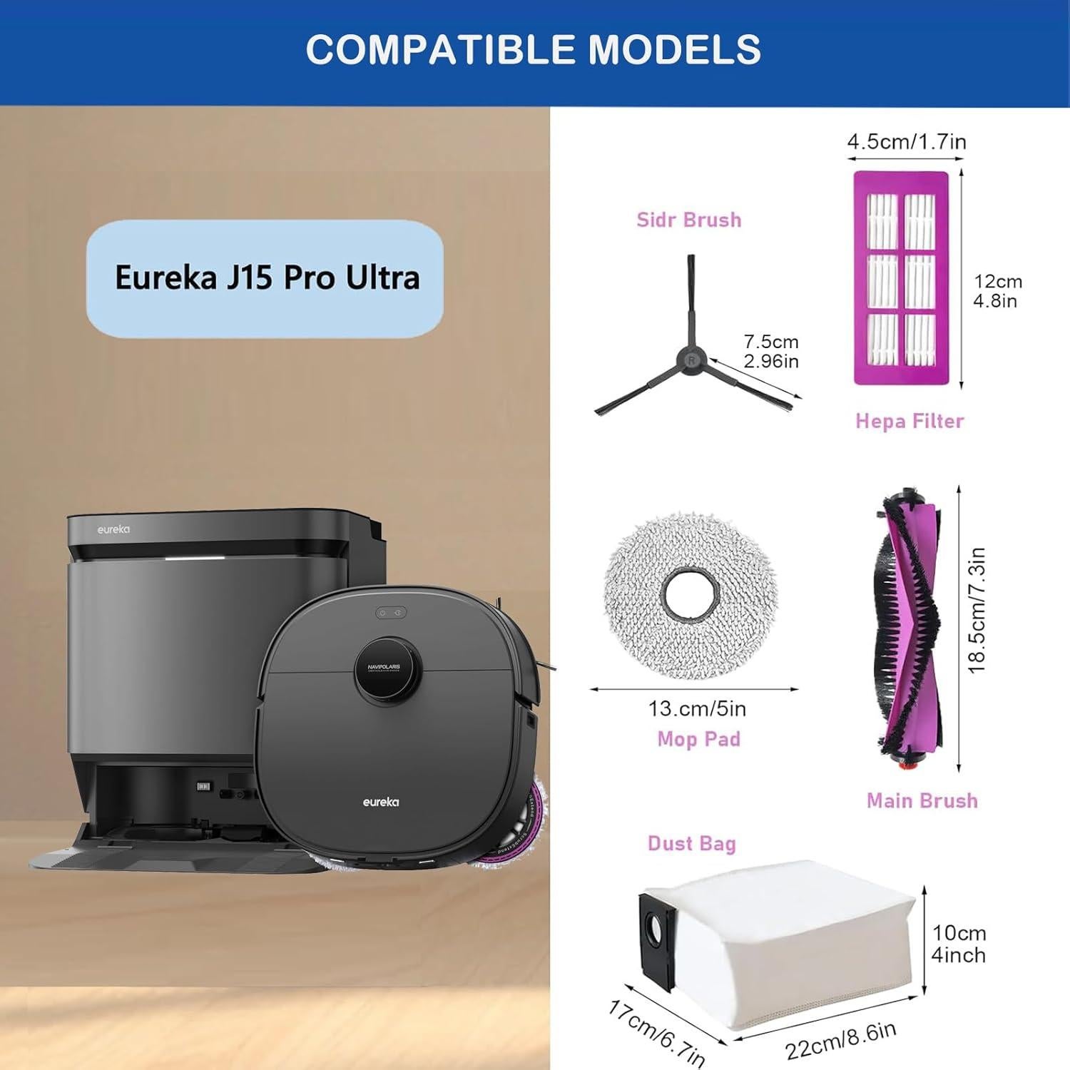 18 Piezas Repuesto Aspiradora Robot Eureka J15 Pro Ultra