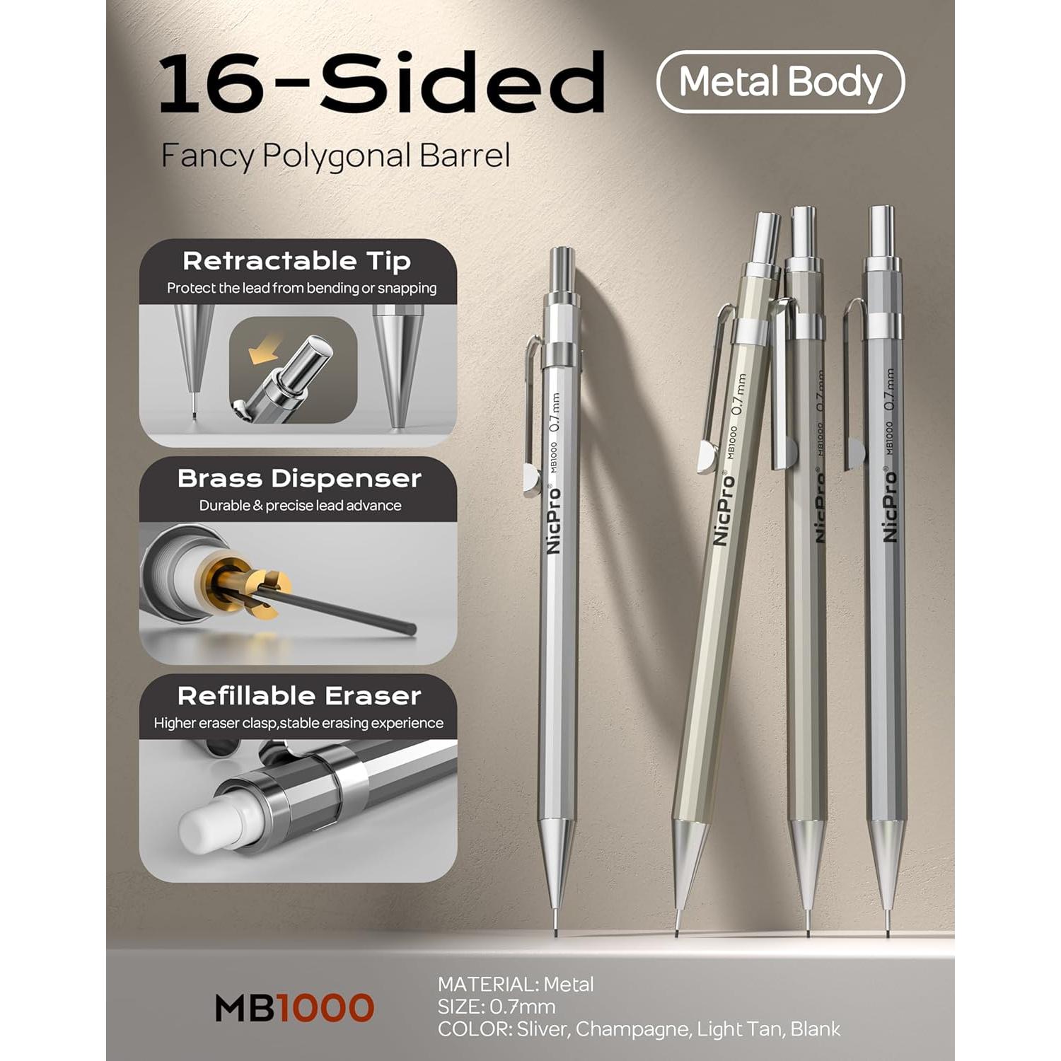 Lápiz Mecánico Nicpro MB1000 0.7mm con Estuche y Repuestos