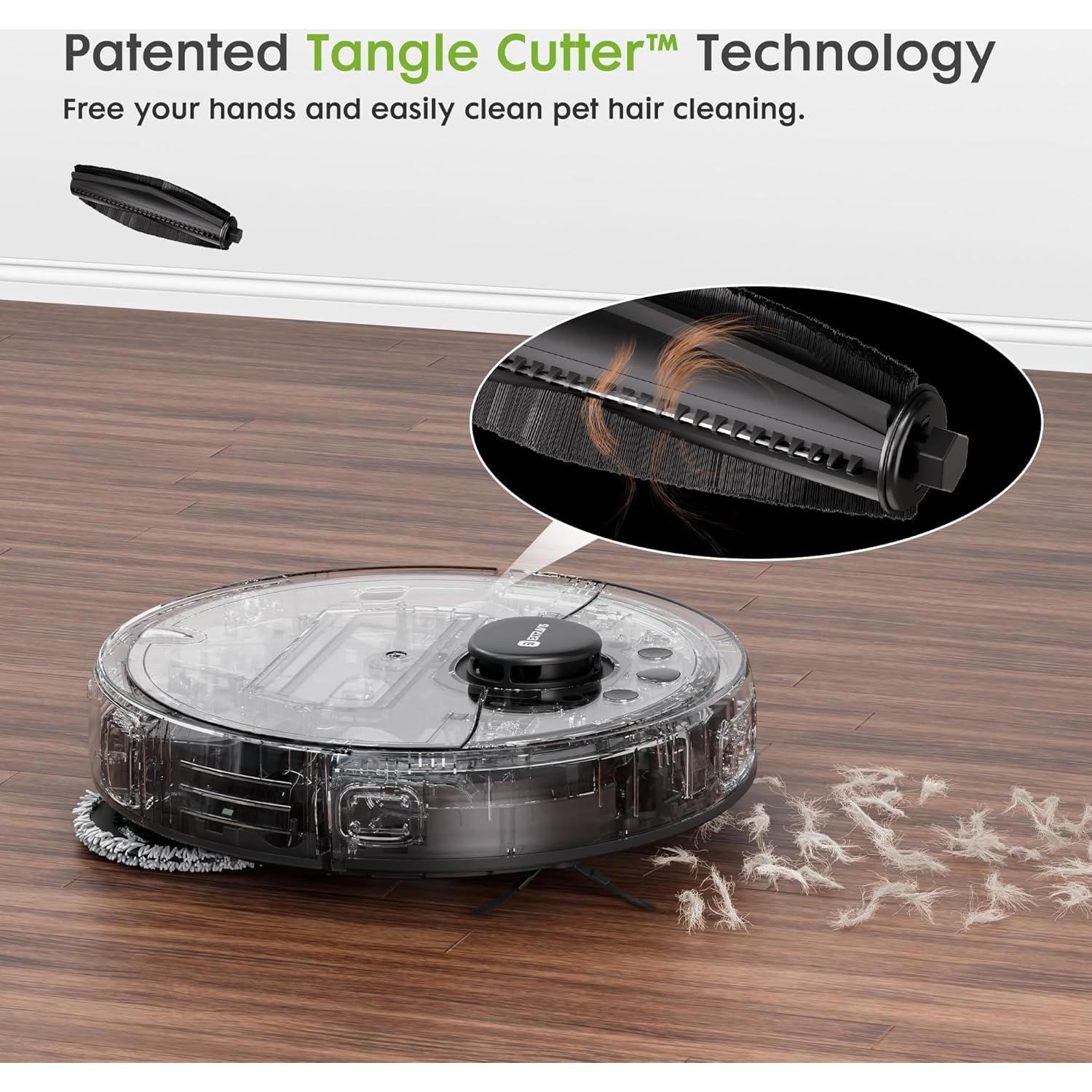 V5 Robot Vacuum and Mop with Self-Empty Base + 4 Side Brushes, 4 Mop Cloth Pads, 4 Vacuum Dust Bags, 4 Hepa Filters