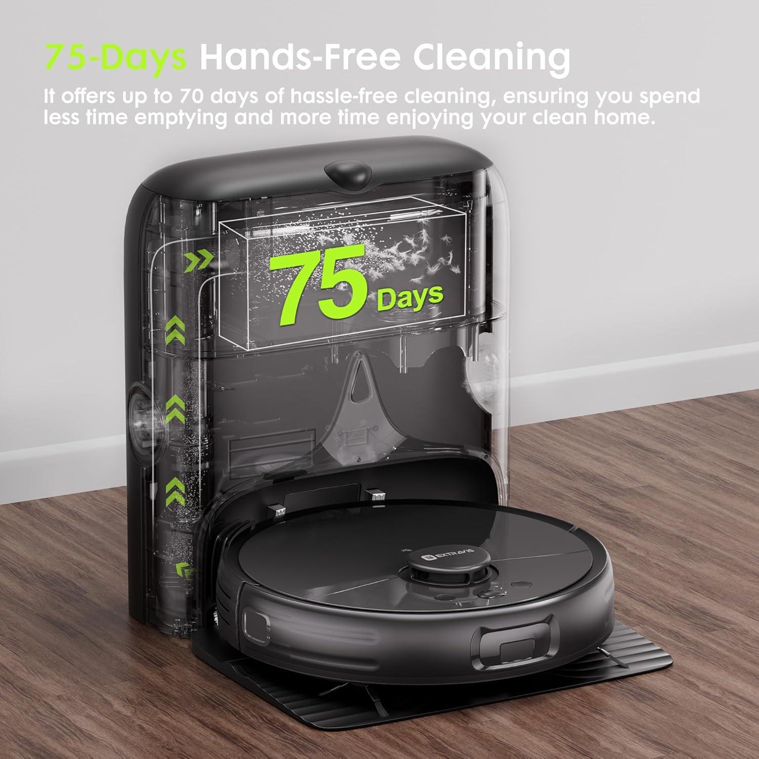 V5 Robot Vacuum and Mop with Self-Empty Base + 4 Side Brushes, 4 Mop Cloth Pads, 4 Vacuum Dust Bags, 4 Hepa Filters