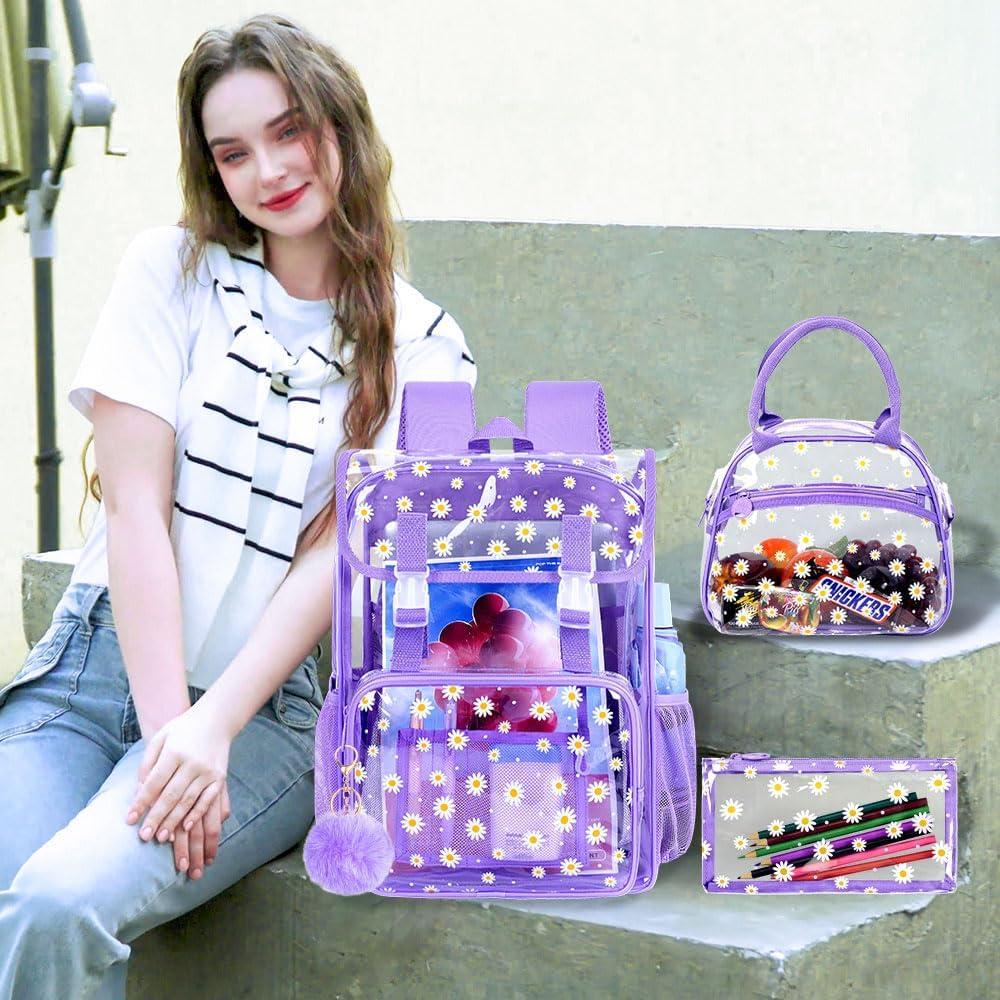 Mochila Transparente FTJCF 3 Piezas 20L Margarita Púrpura