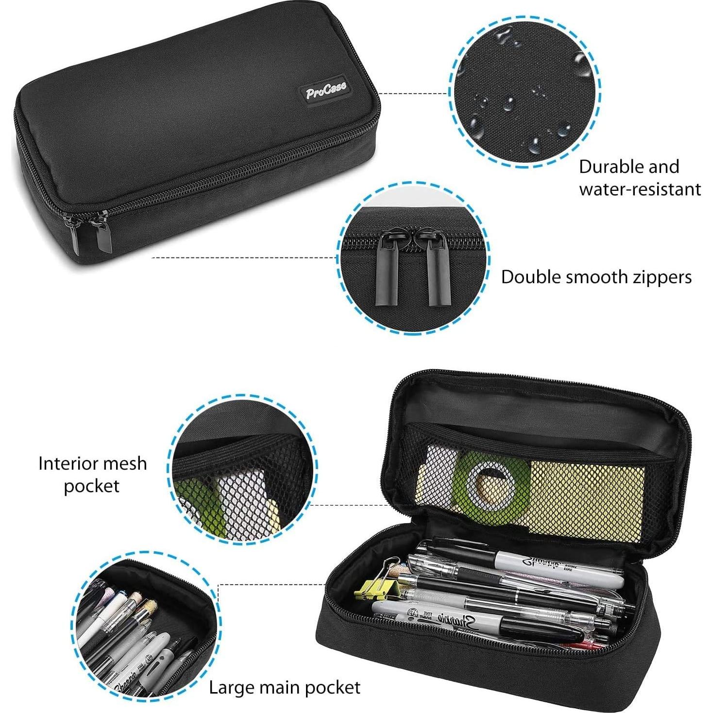 Estuche de Lápices ProCase Negro Gran Capacidad 20cm