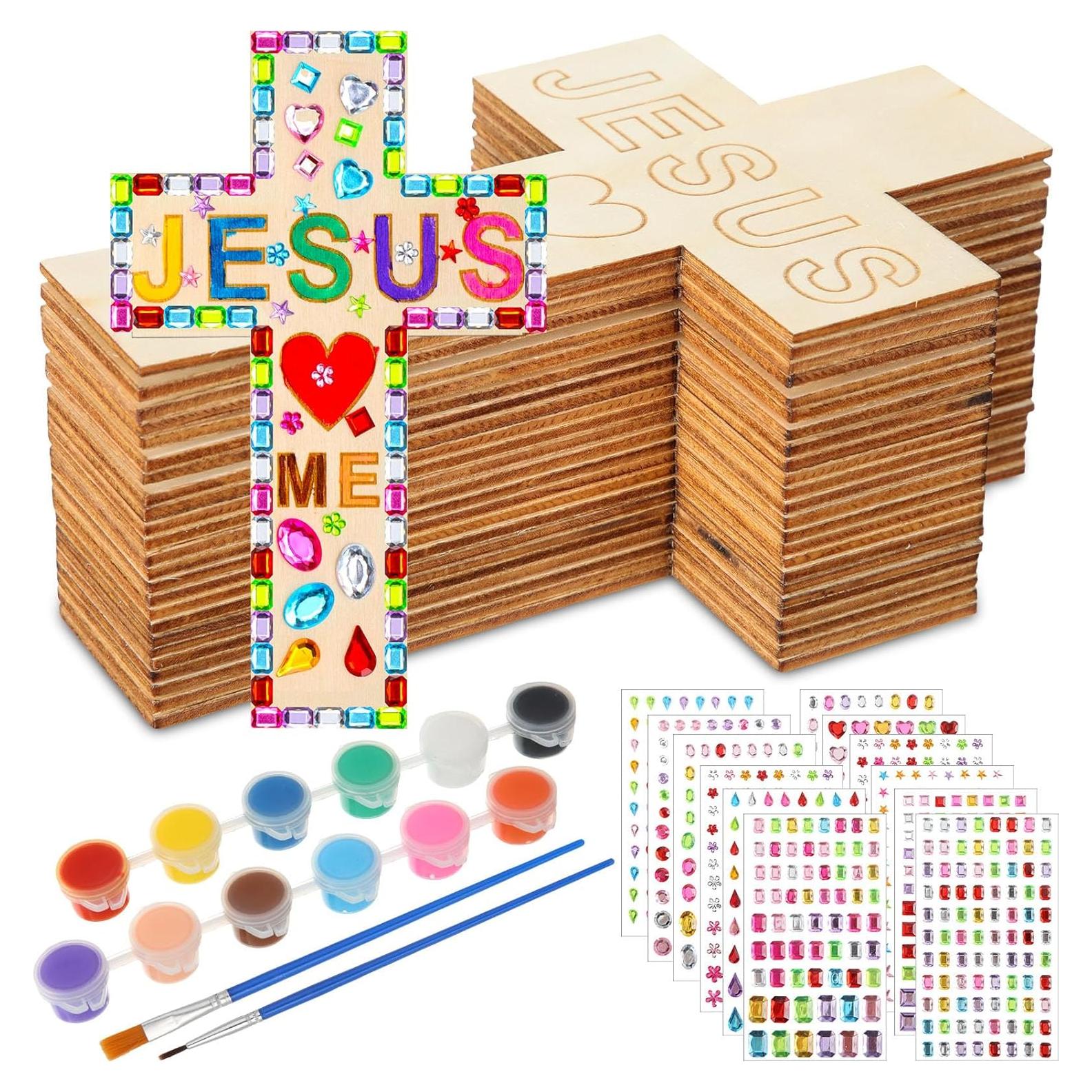 Kit Manualidades Cruces de Madera PullCrease 24 Piezas DIY