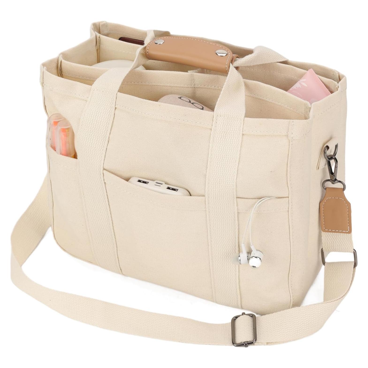 Bolsa Tote de Lona Ligera para Mujeres con Bolsillos